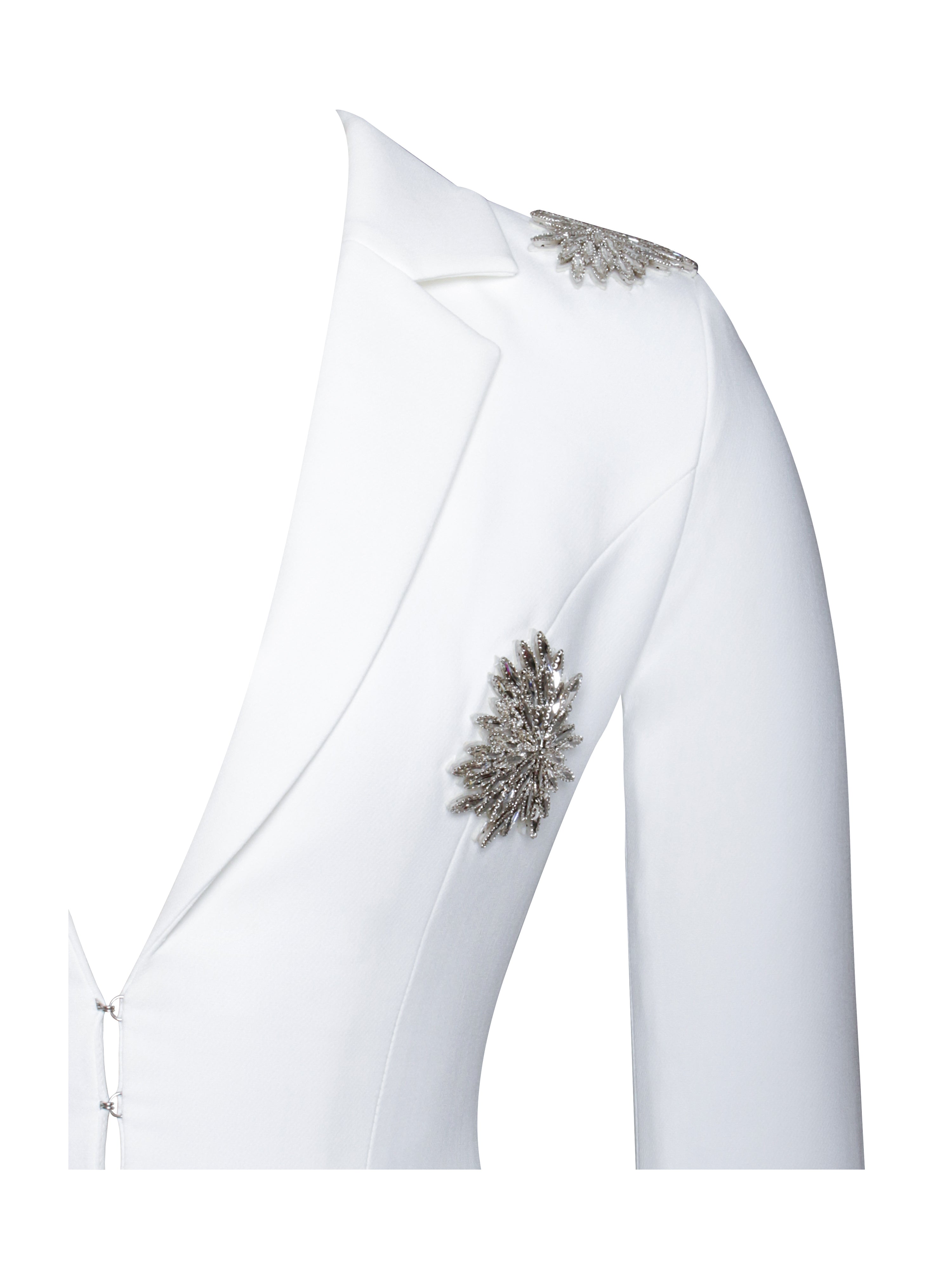 Wilda White Crystal Embellished Peplum Blazer