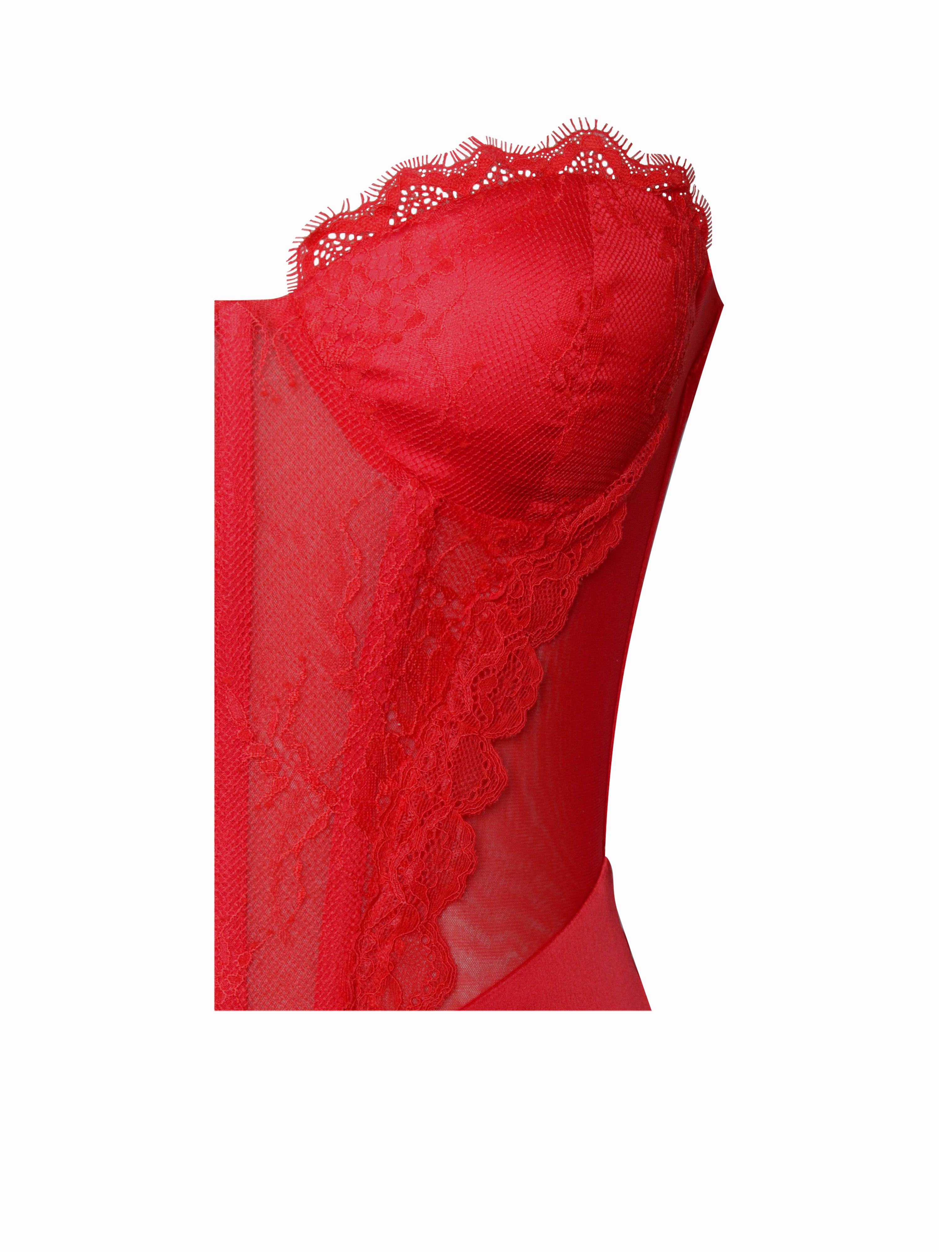 Talia Red Satin Lace Corset Maxi Dress