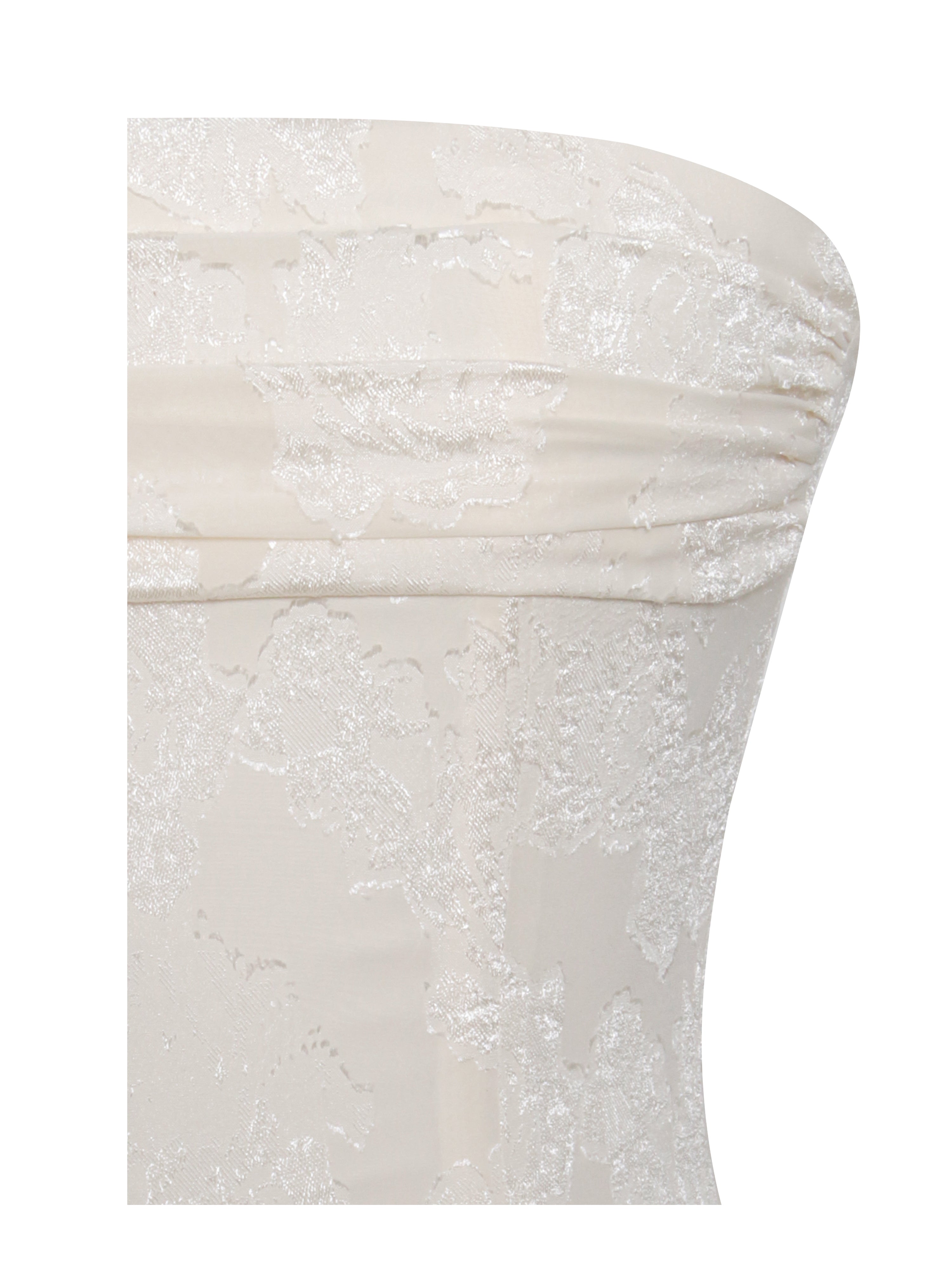 Miss Circle Women's Xatia Off White Jacquard Textured High Slit Maxi Dress - Beige Miss Circle Women's Xatia Off White Jacquard Textured High Slit Maxi Dress - Beige