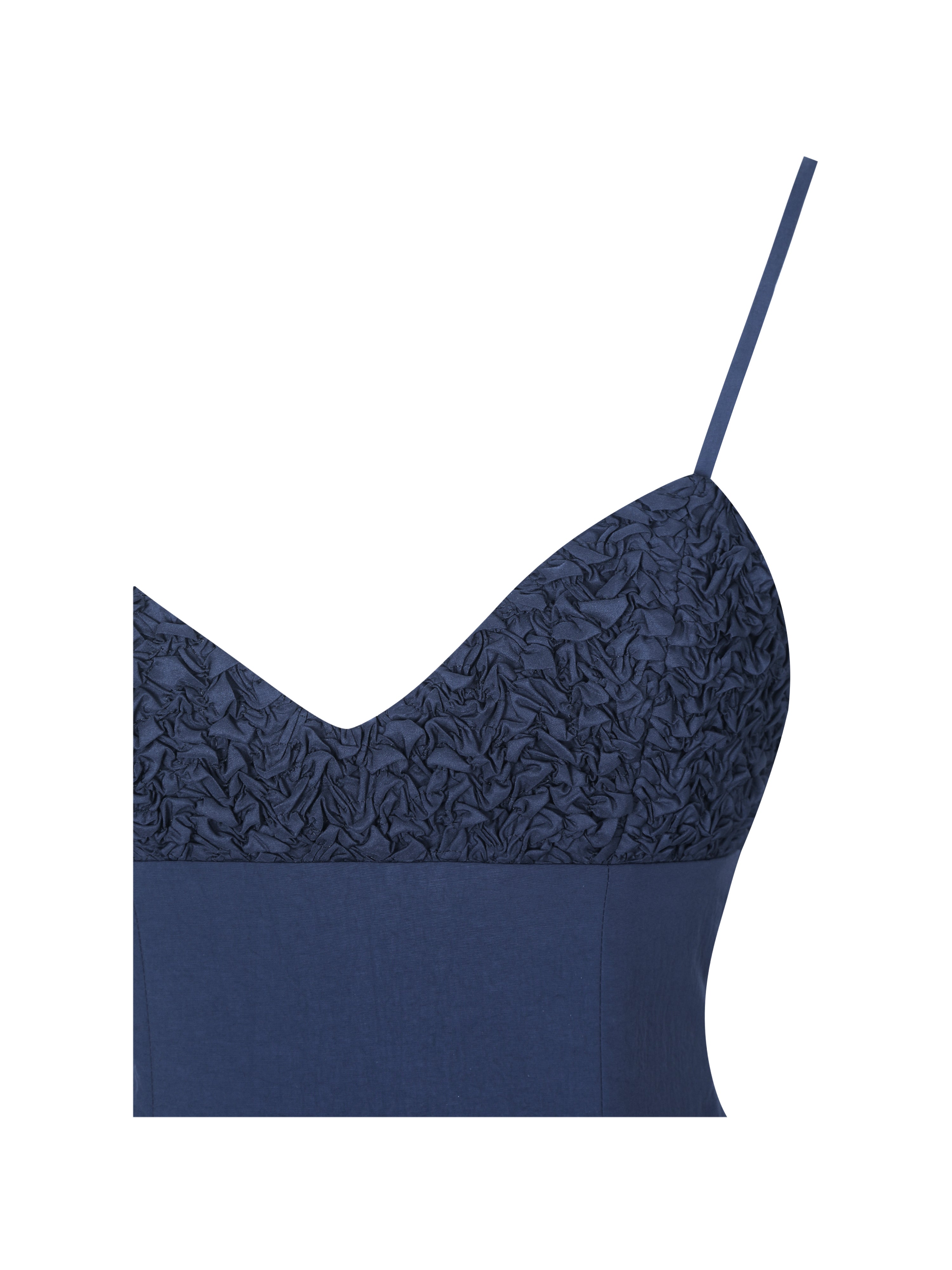 Ailani Navy Taffeta Smocked Midi Dress