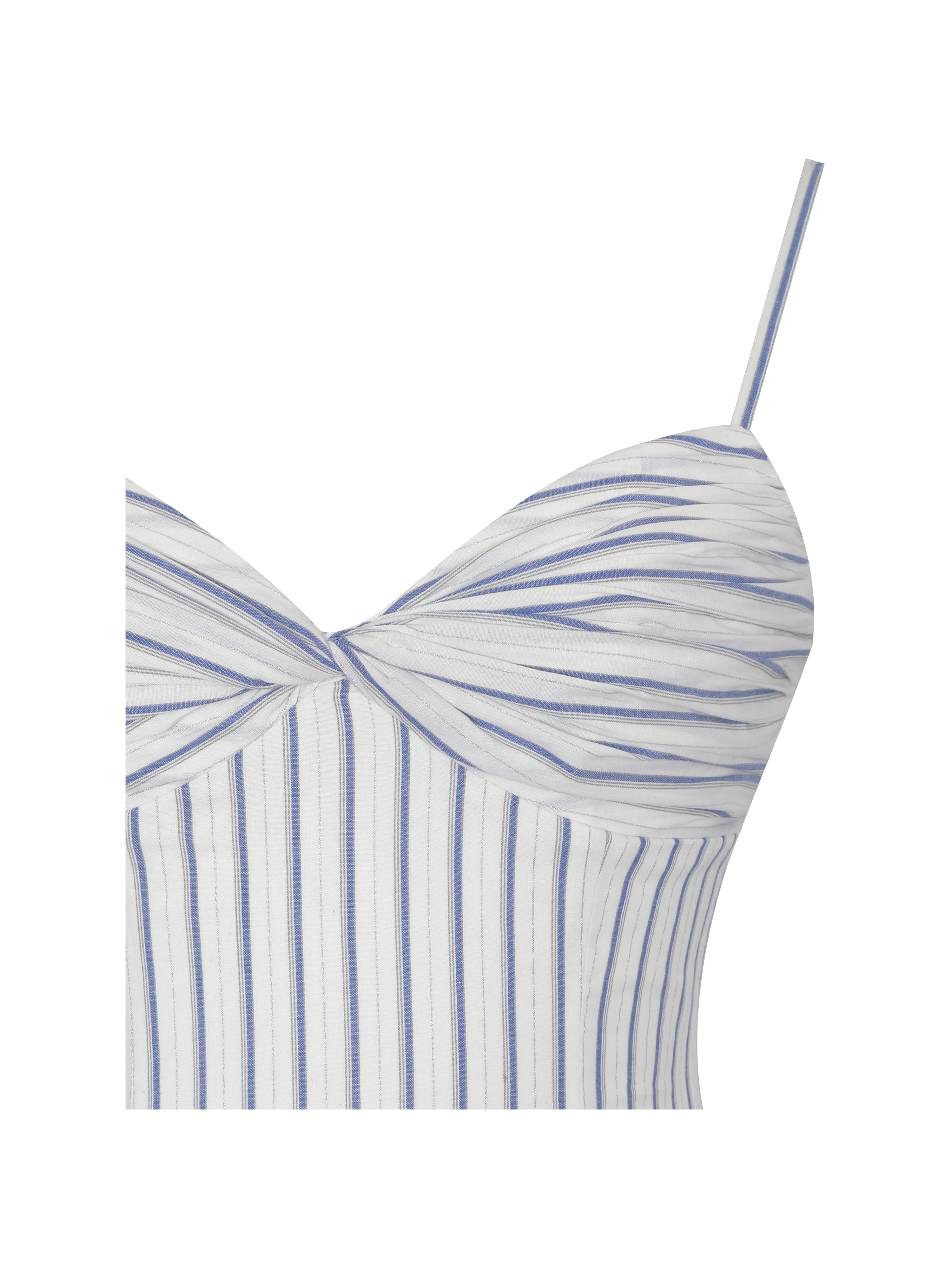 Olea Sky Blue Striped Cotton Poplin Ruched Midi Dress