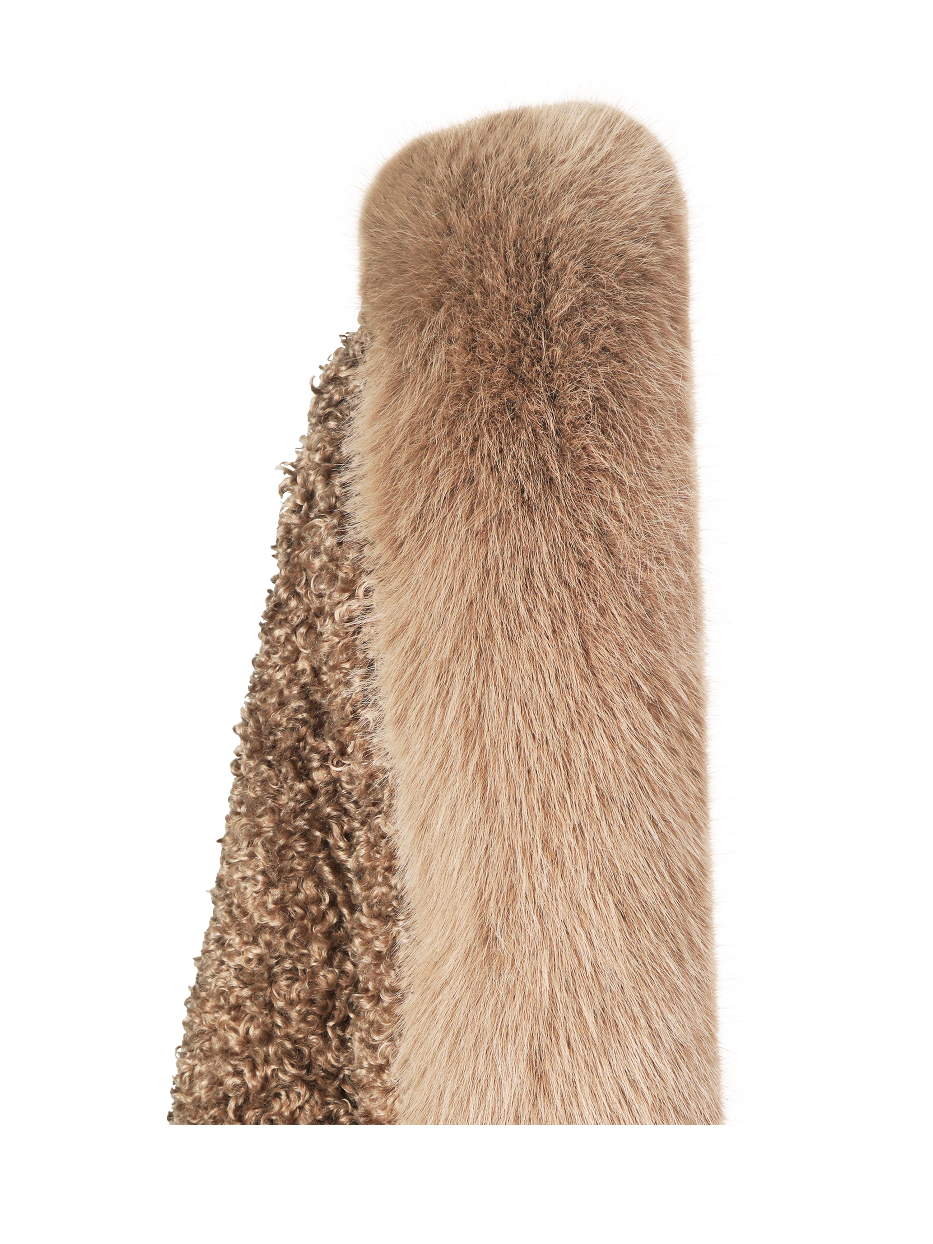 Jumbo Kali Camel Vegan Shearling Fur Trimmed Coat