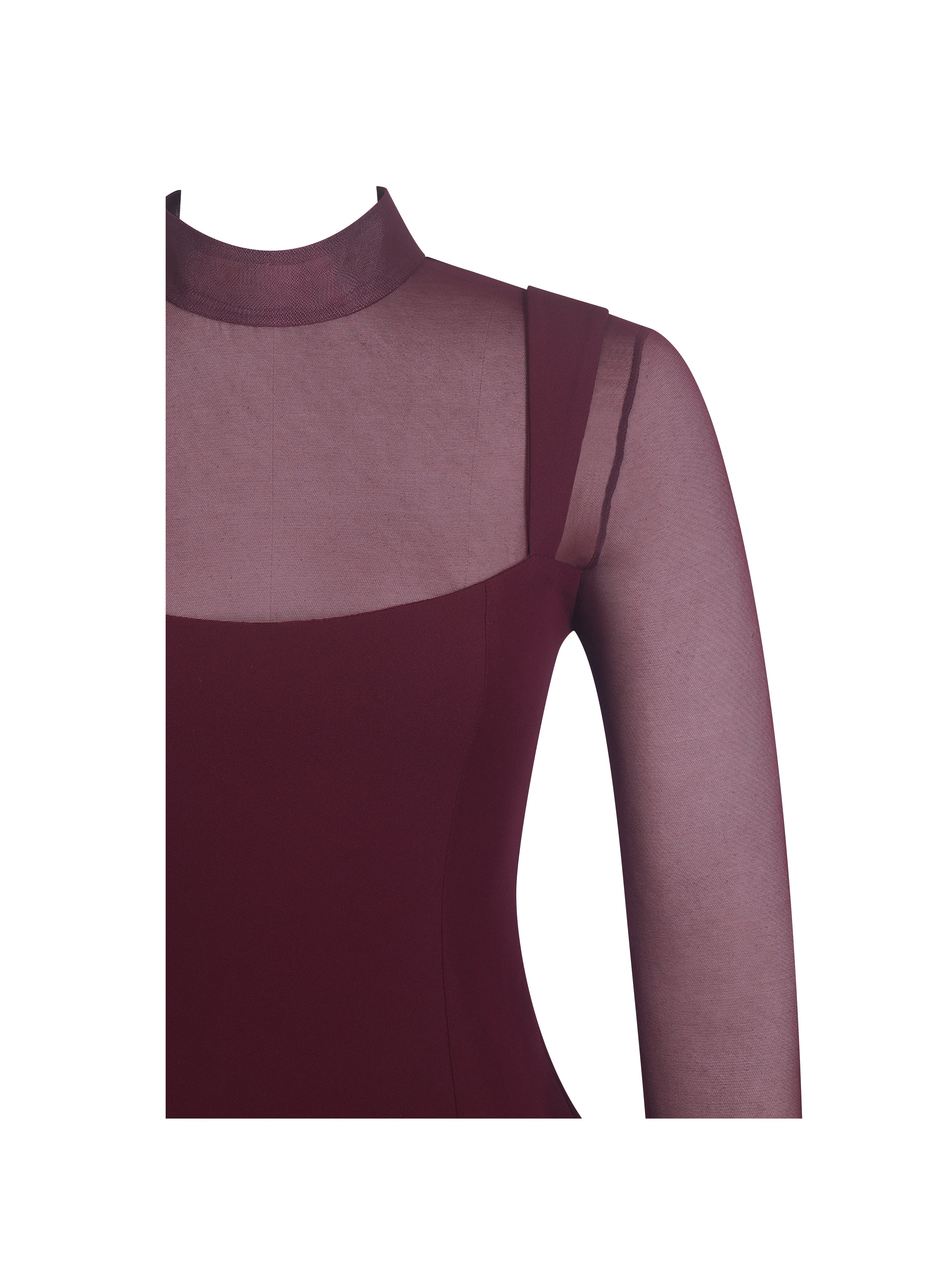Natasha Burgundy Faux Two-Piece Turtleneck Mini Dress