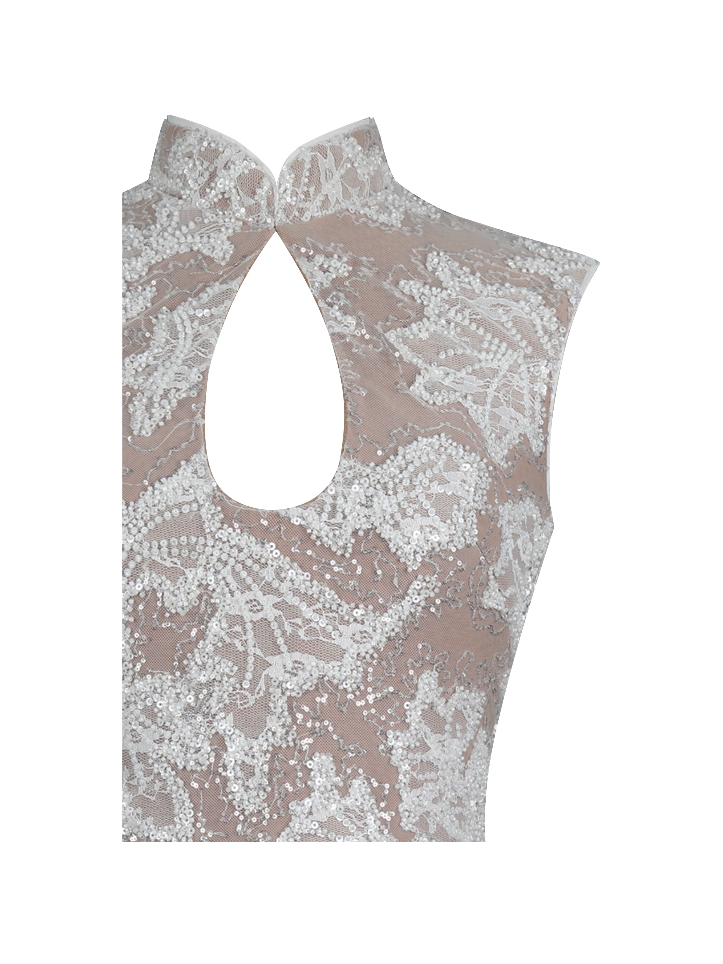 Tavia White Beaded Teardrop Neckline Maxi Dress