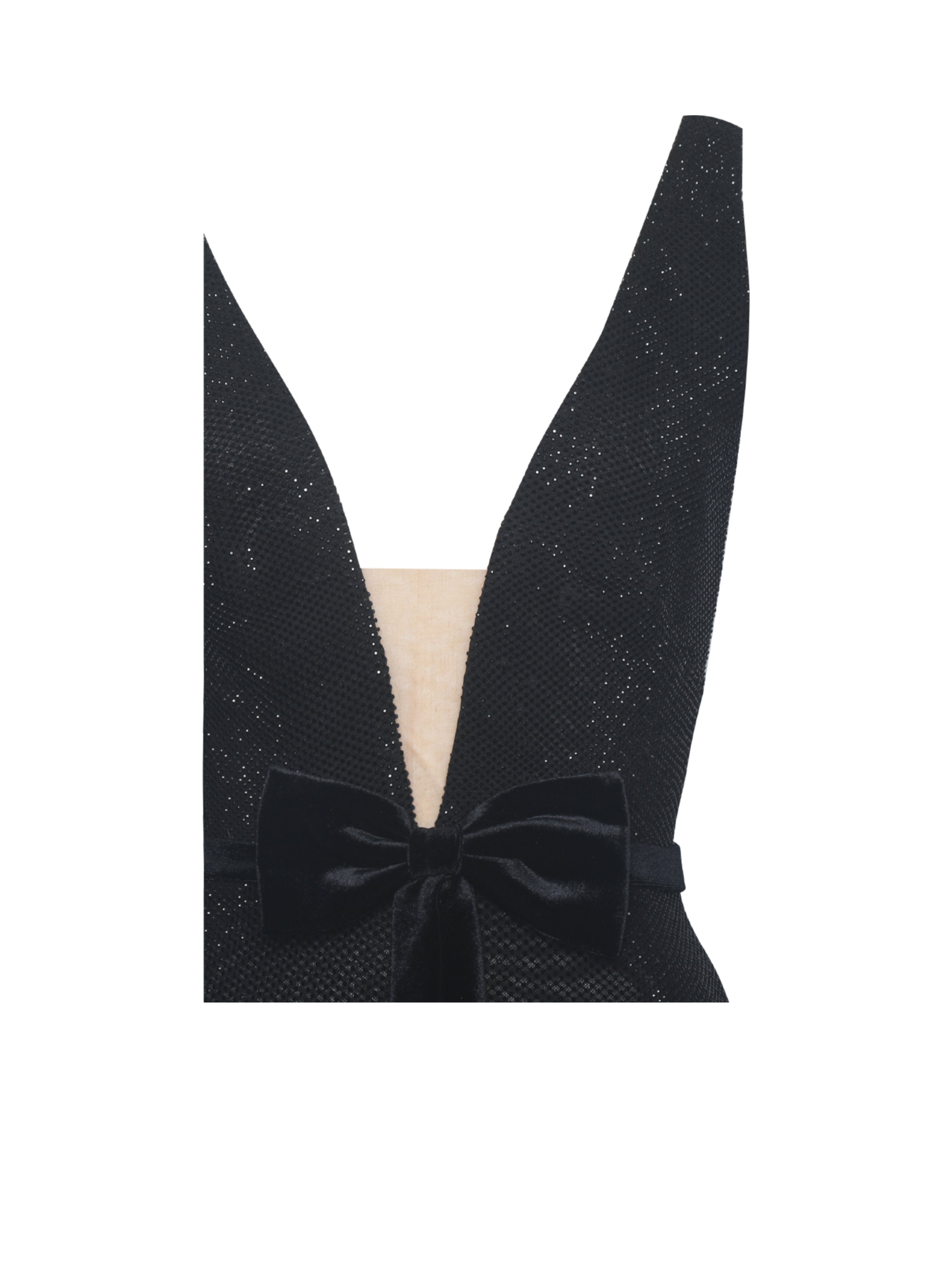 Olympia Black Belted Bow Plunging Rhinestone Maxi Dress