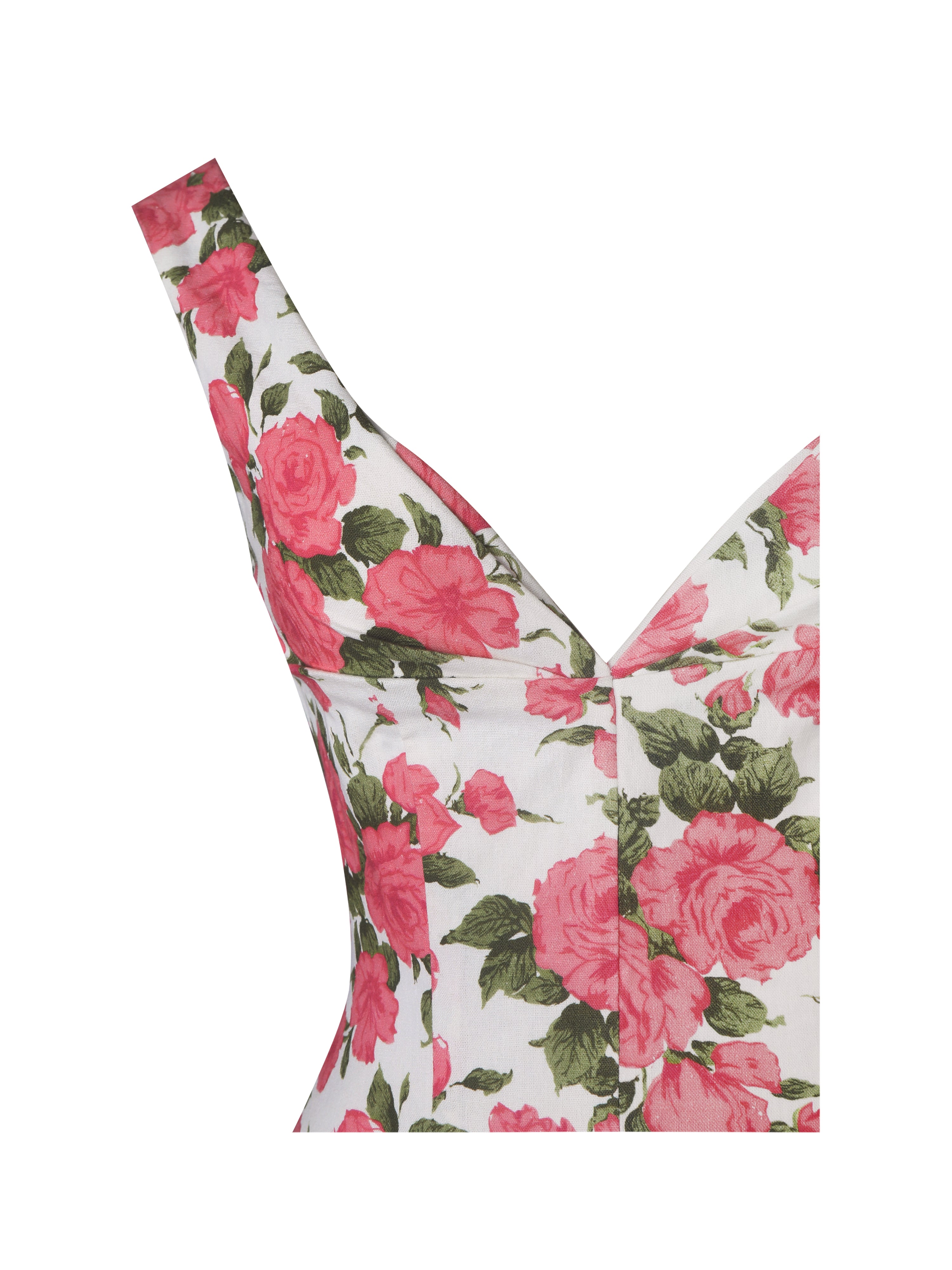 Wilfreda Blooming Pink Floral Linen Sweetheart Midi Dress