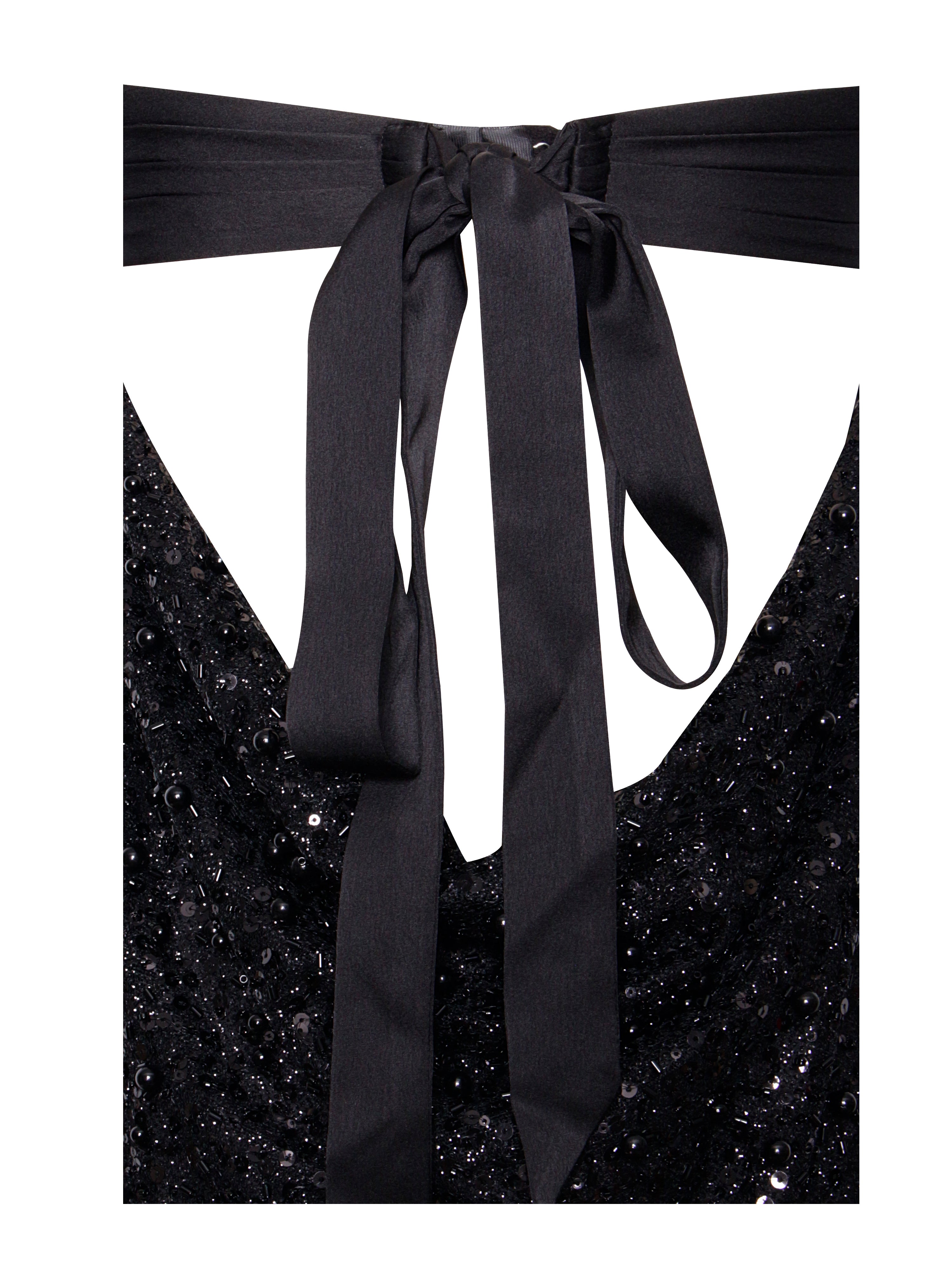 Felina Black Satin Sequin Pearls Beaded Mini Dress (Archive Sale) Felina Black Satin Sequin Pearls Beaded Mini Dress (Archive Sale)
