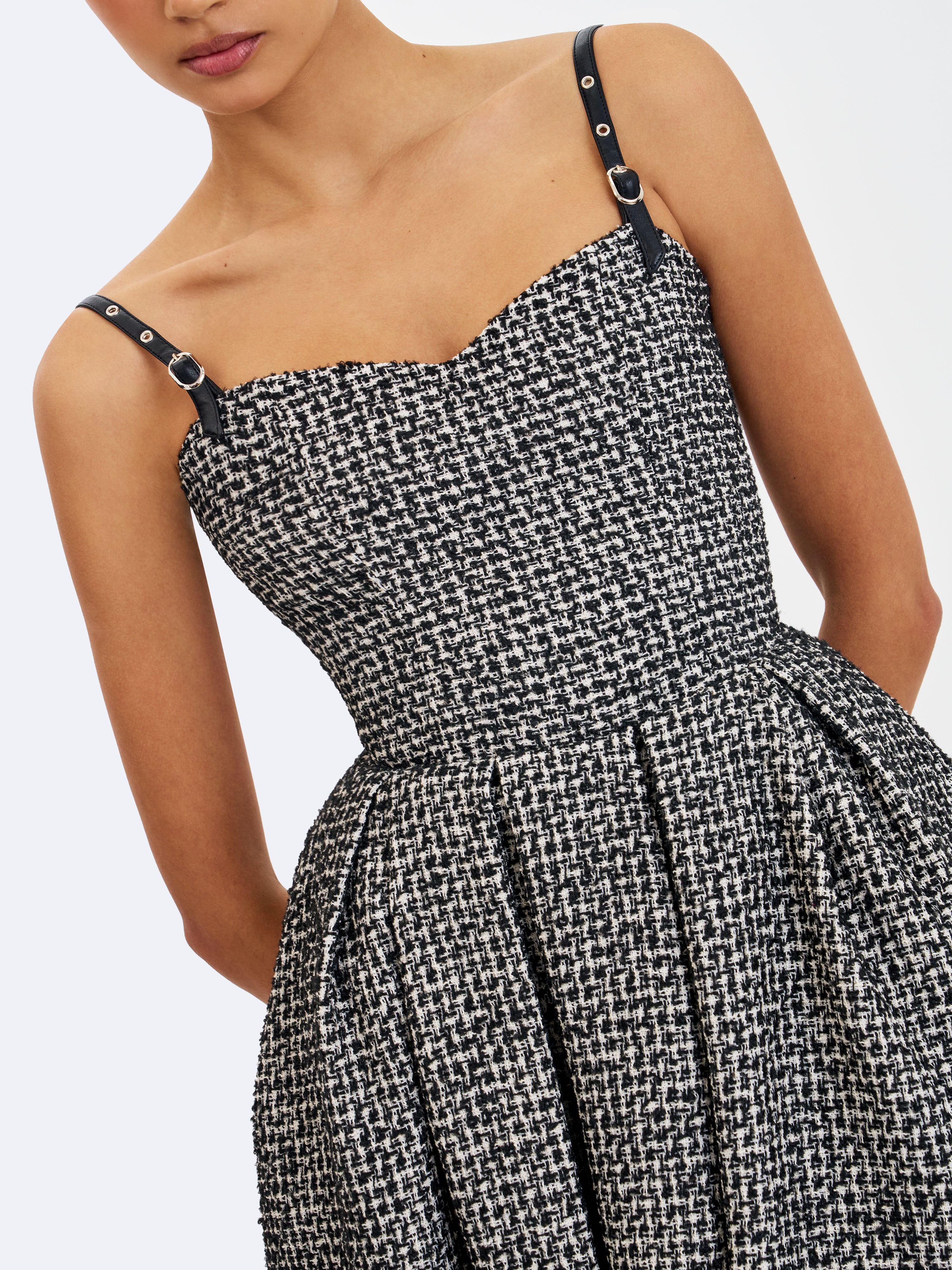 Katalina Black & White Tweed Backless Midi Dress