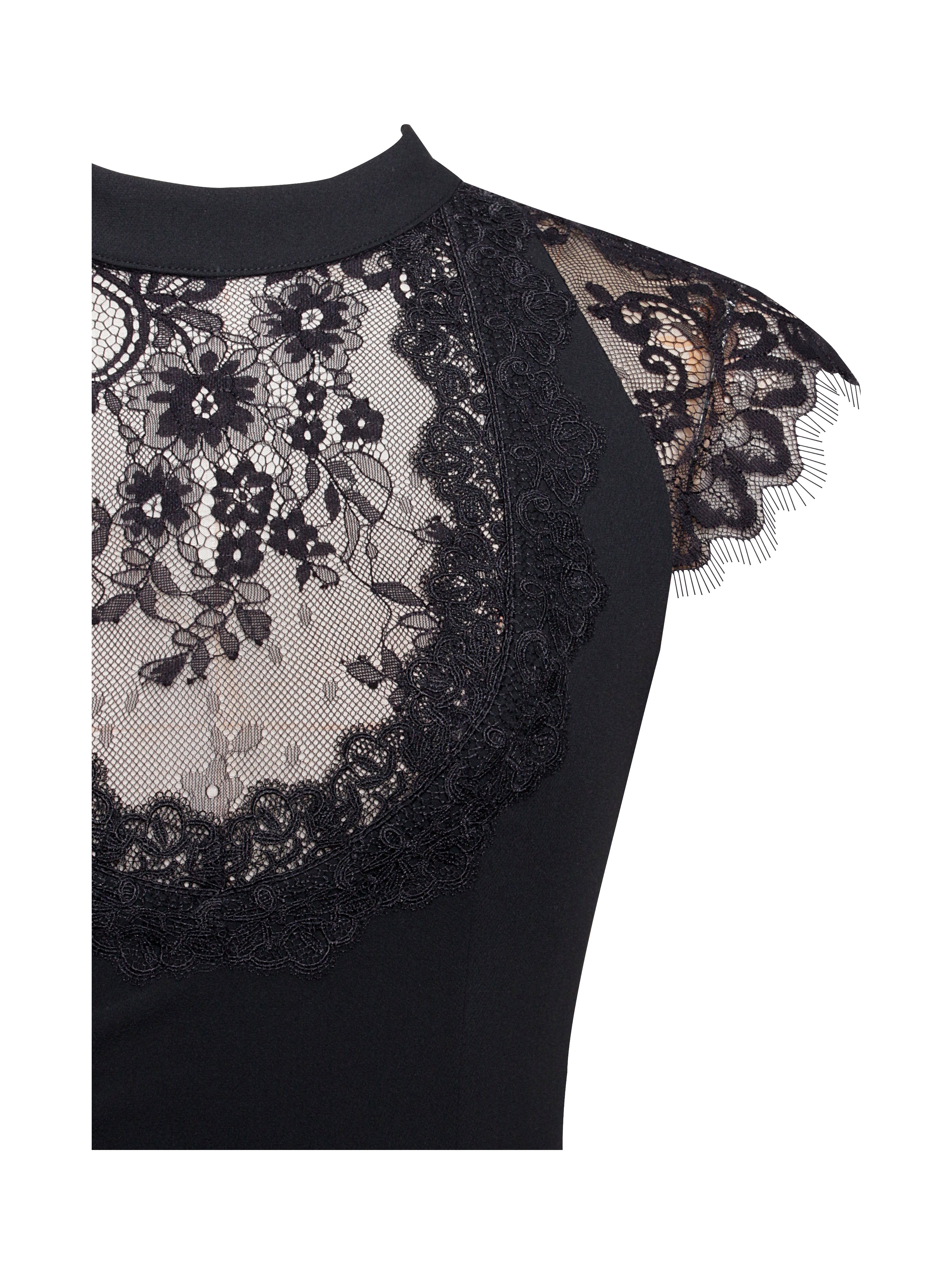 Quinella Black Lace Crepe Backless Mini Dress