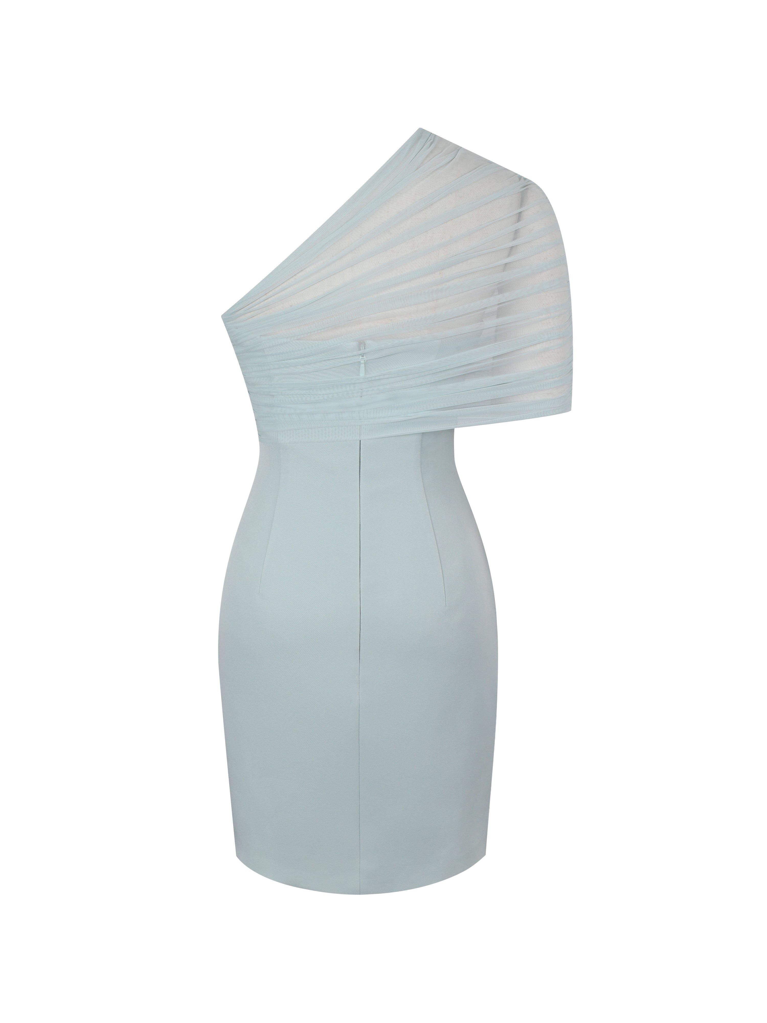 Phoebe Mint One-Shoulder Ruched Mesh Mini Dress