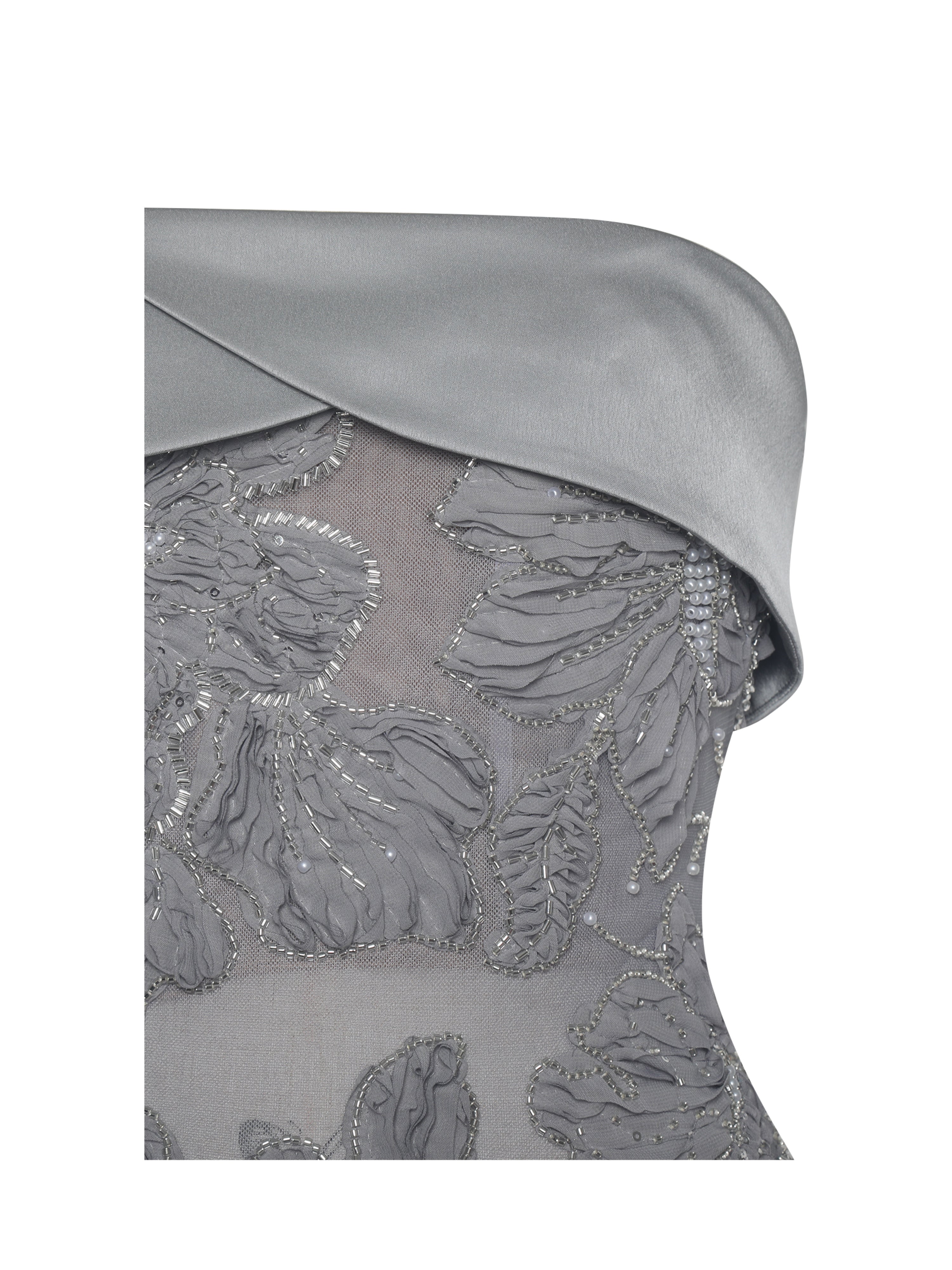 Raphaela Silver Beaded Floral Strapless Mermaid Maxi Dress