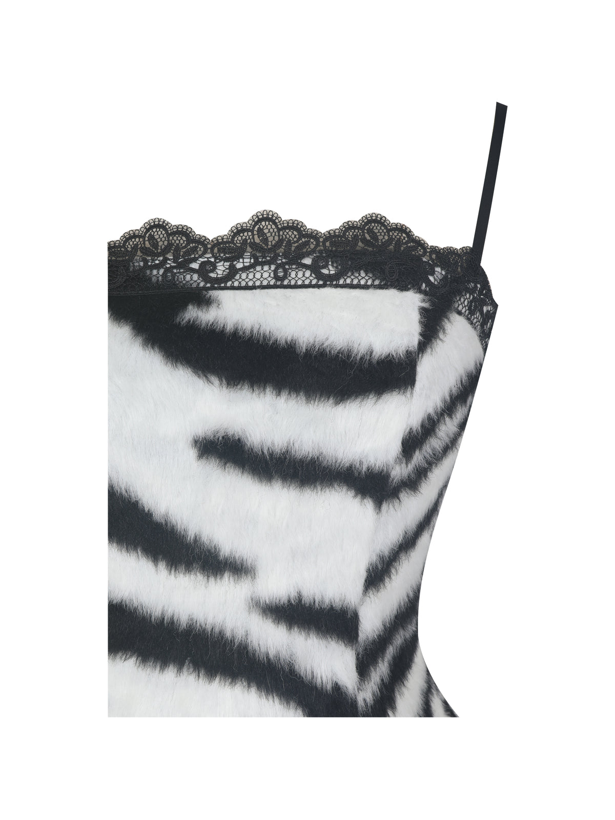 Xylah Black & White Zebra Fur Lace Up Top