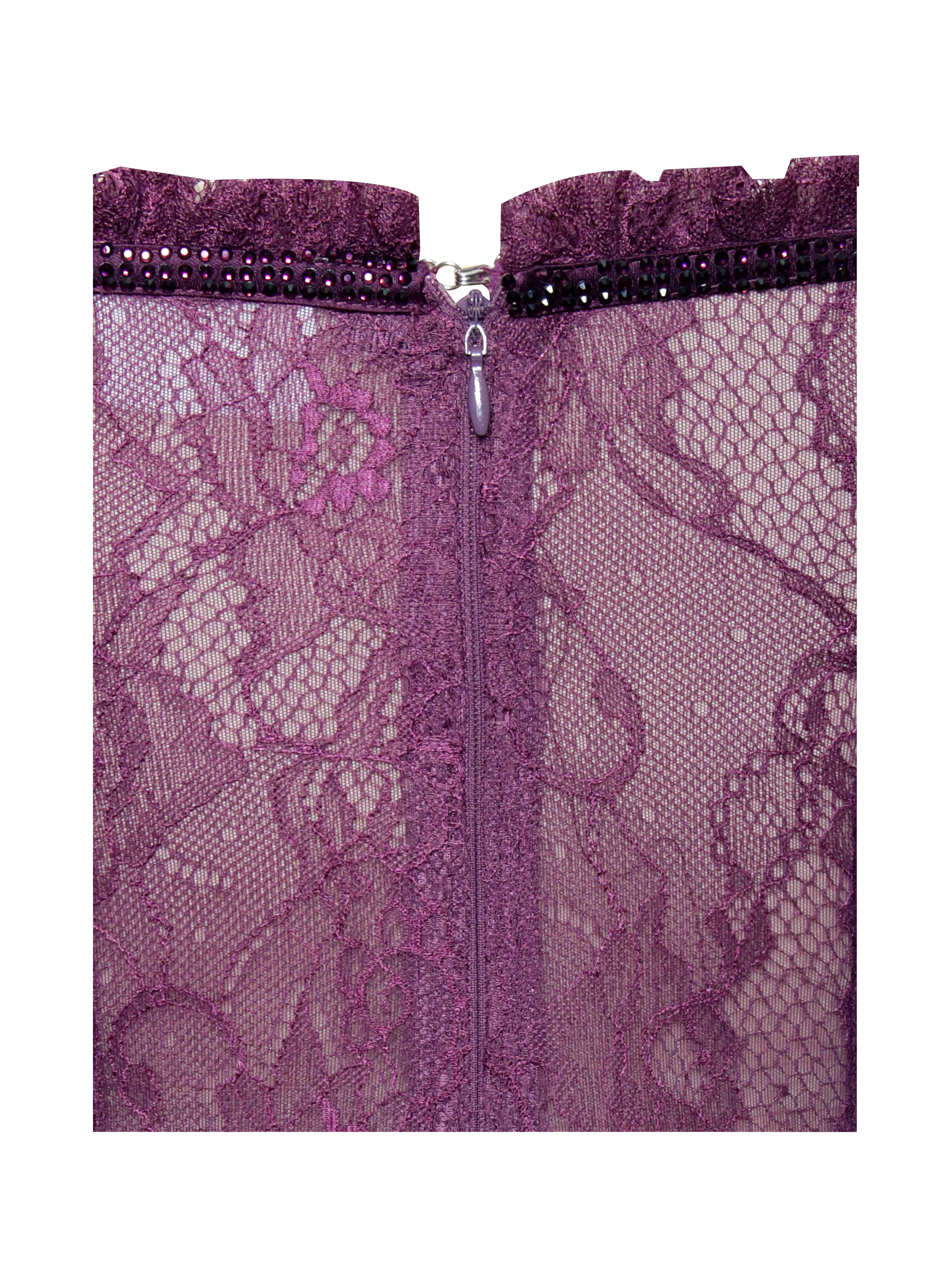 Verna Purple Lace Crystal Trim Corset Dress