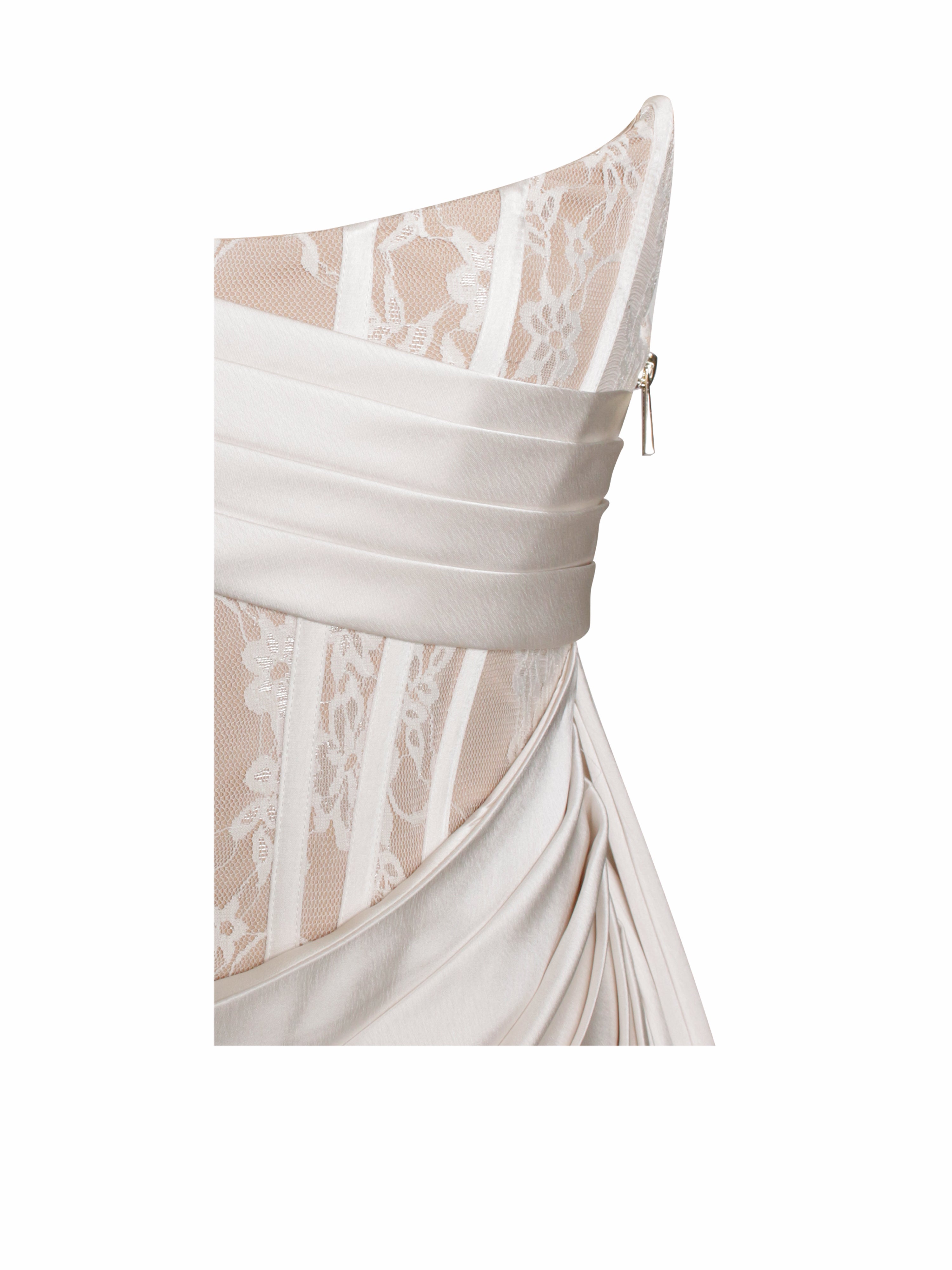 Callie Pearl White Lace Satin Corset High Slit Gown