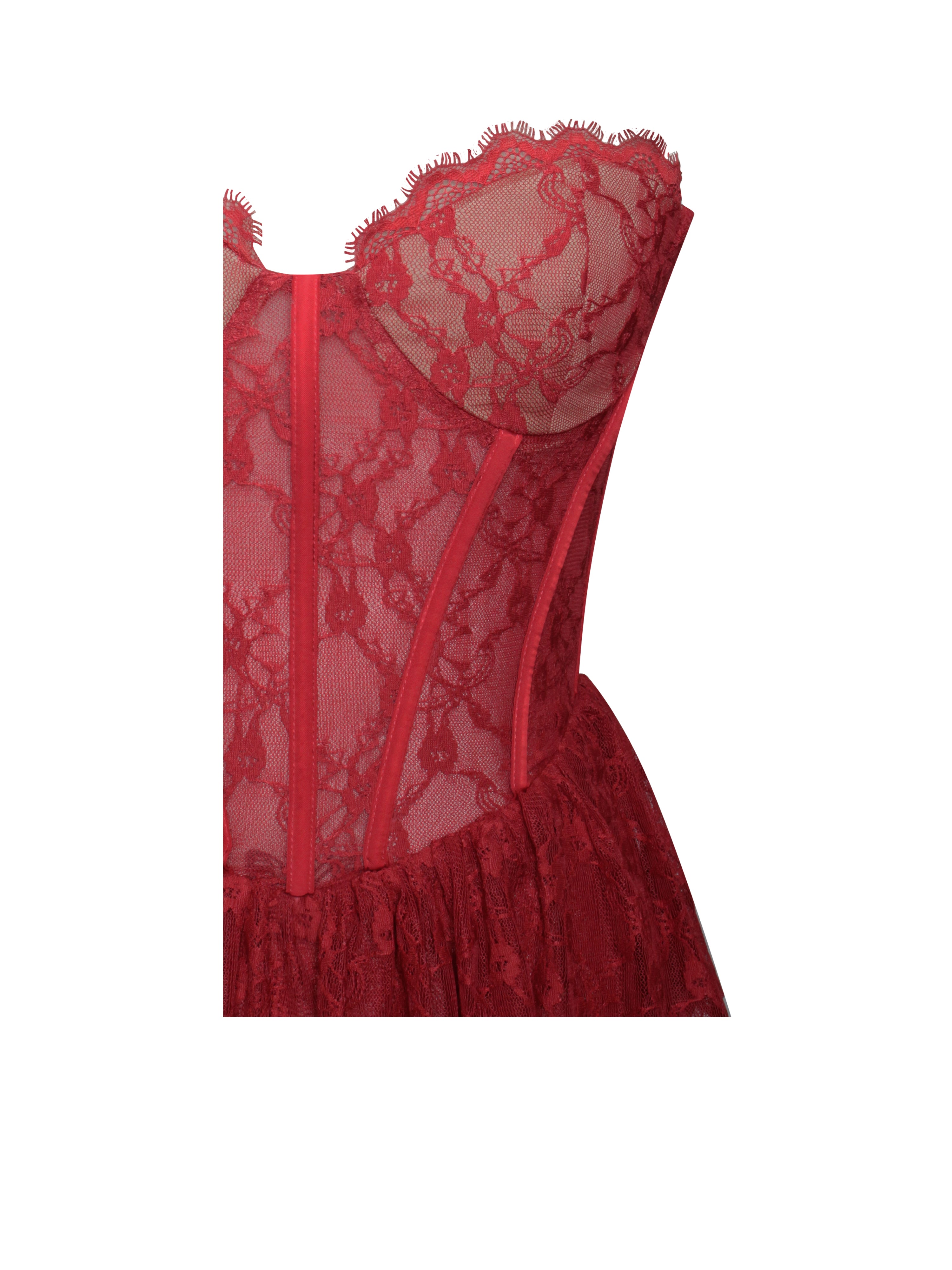 Quennell Burgundy Lace Corset Maxi Dress