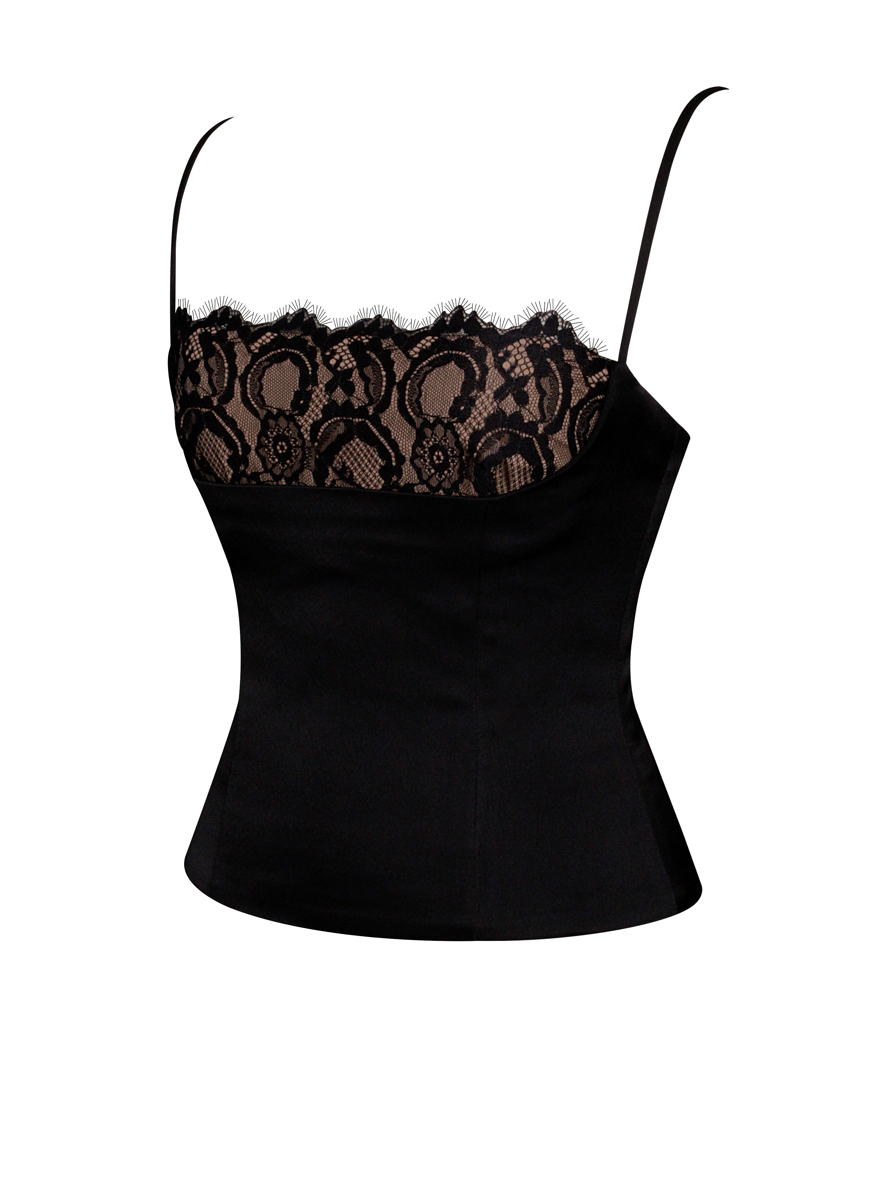 Padma Black Satin Lace Bustier Corset Top