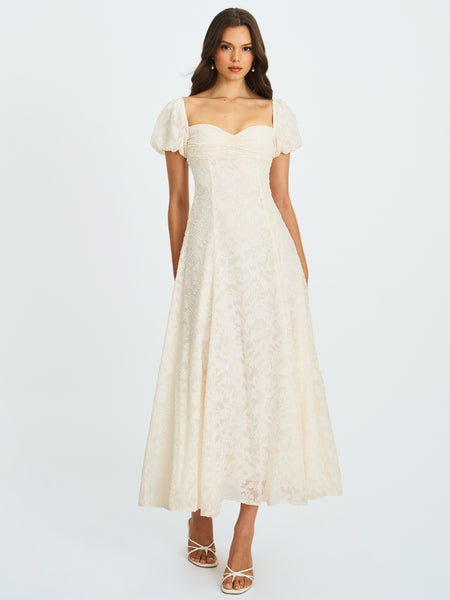 Pandora White Bubble Sleeve Backless Maxi Dress