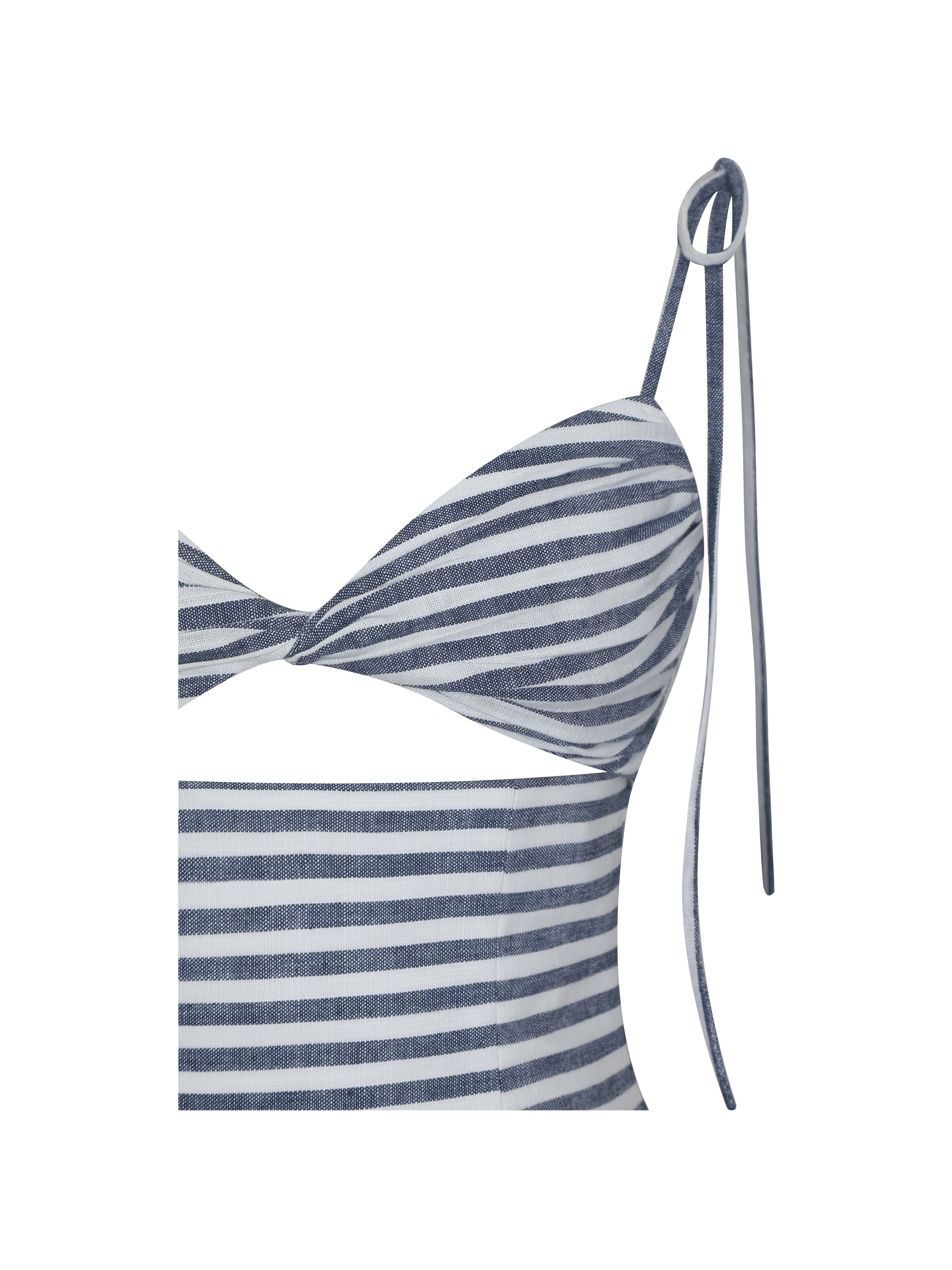 Vinaya Navy & White Striped Linen Flared Mini Dress