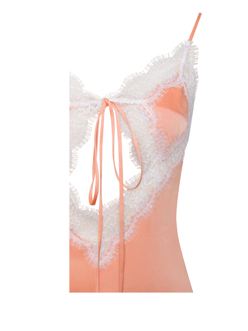 Thea Coral Satin Lace Trim Mini Dress