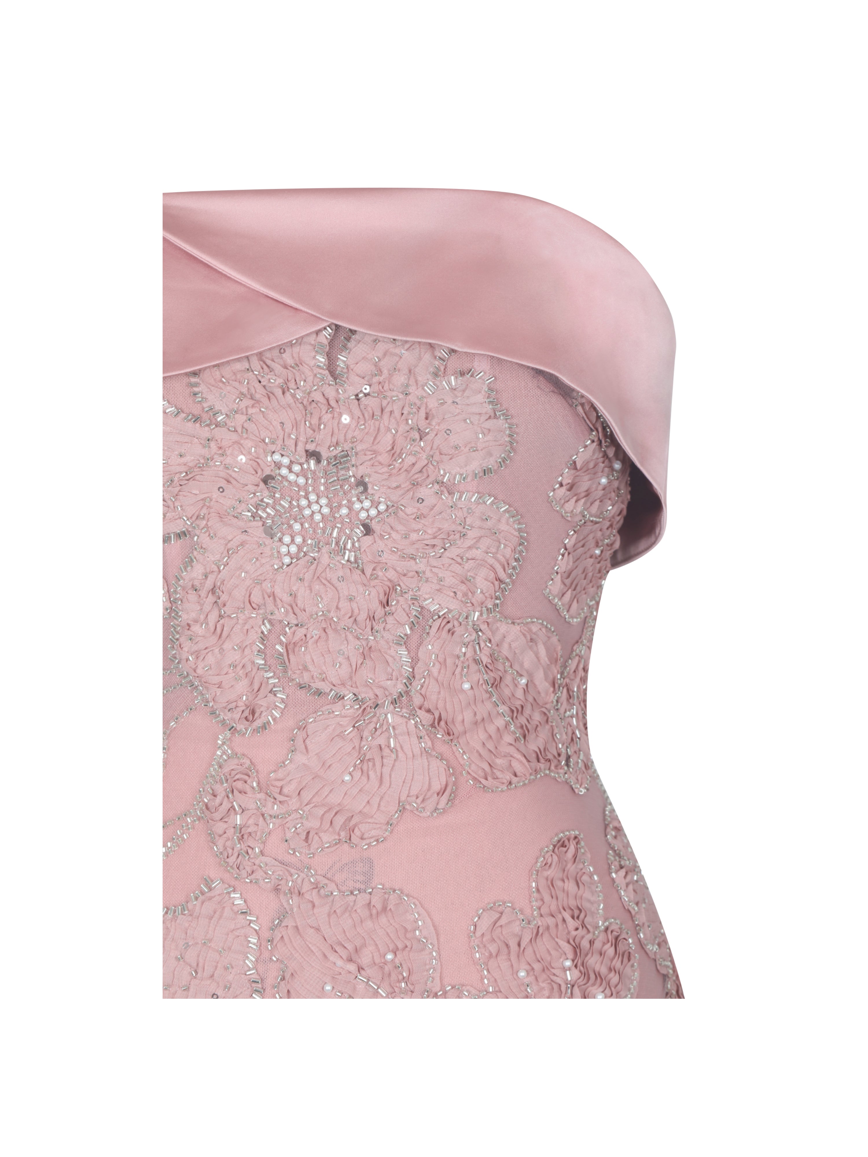 Raphaela Dusty Pink Beaded Floral Strapless Mermaid Maxi Dress