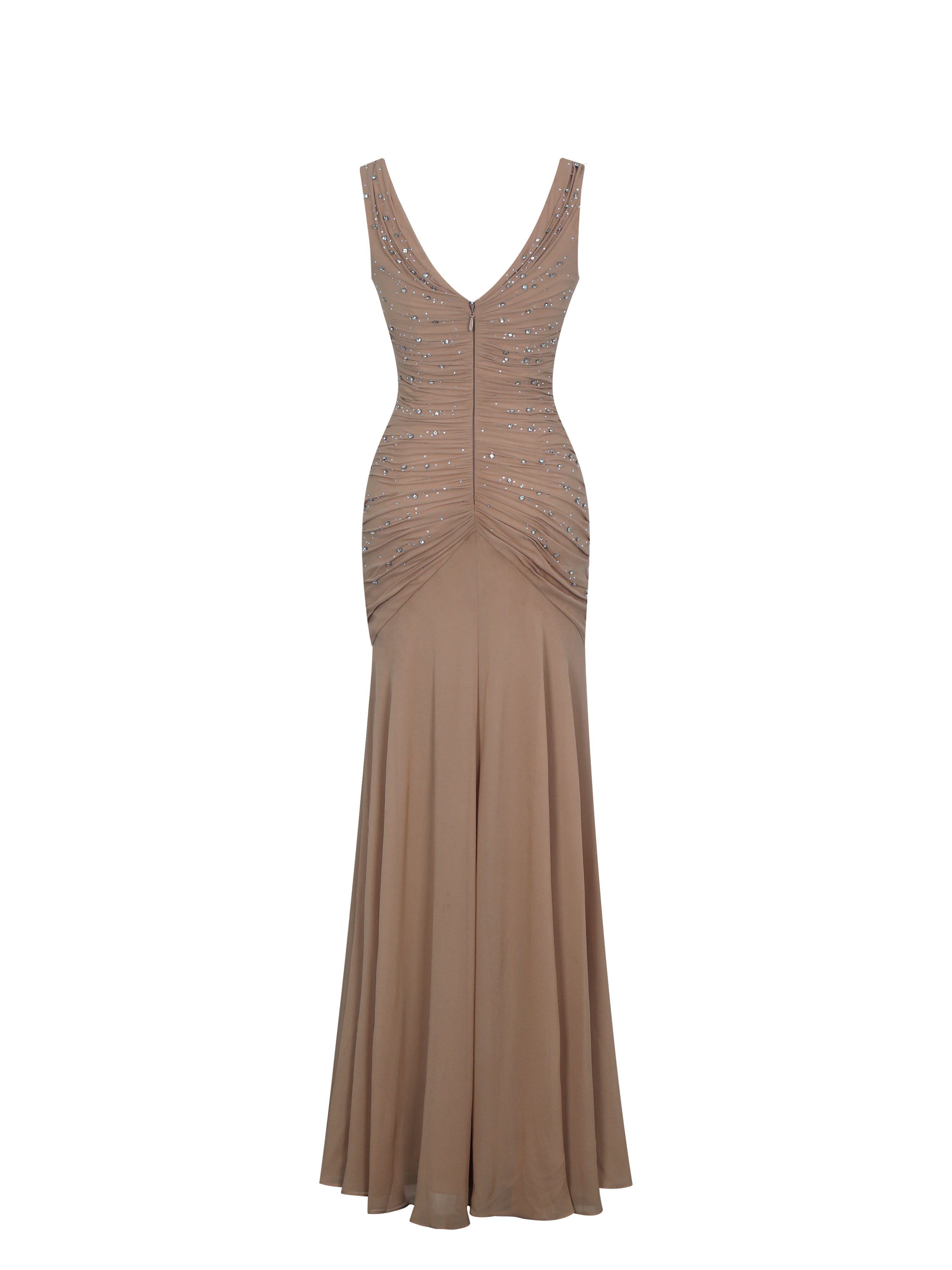Viveca Apricot Crystal-Embellished Asymmetrical Ruched Maxi Dress