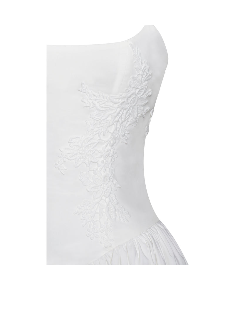 Kadi White Cotton Drop Waist Corset Mini Dress