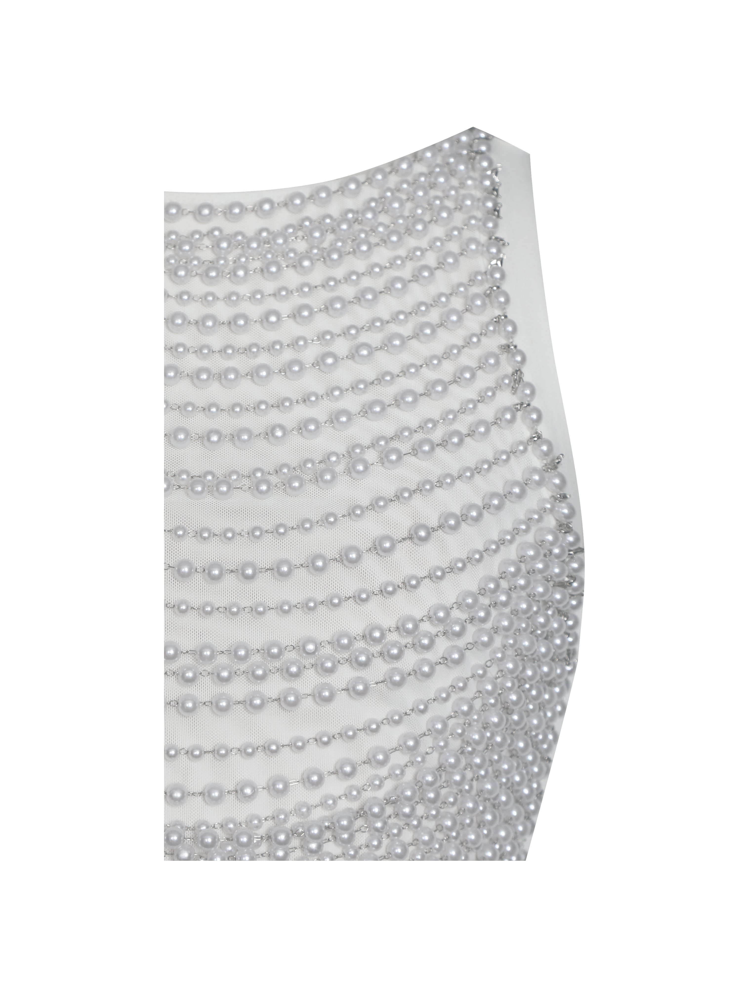 Iliana White Pearl Chain Embellished Midi Dress