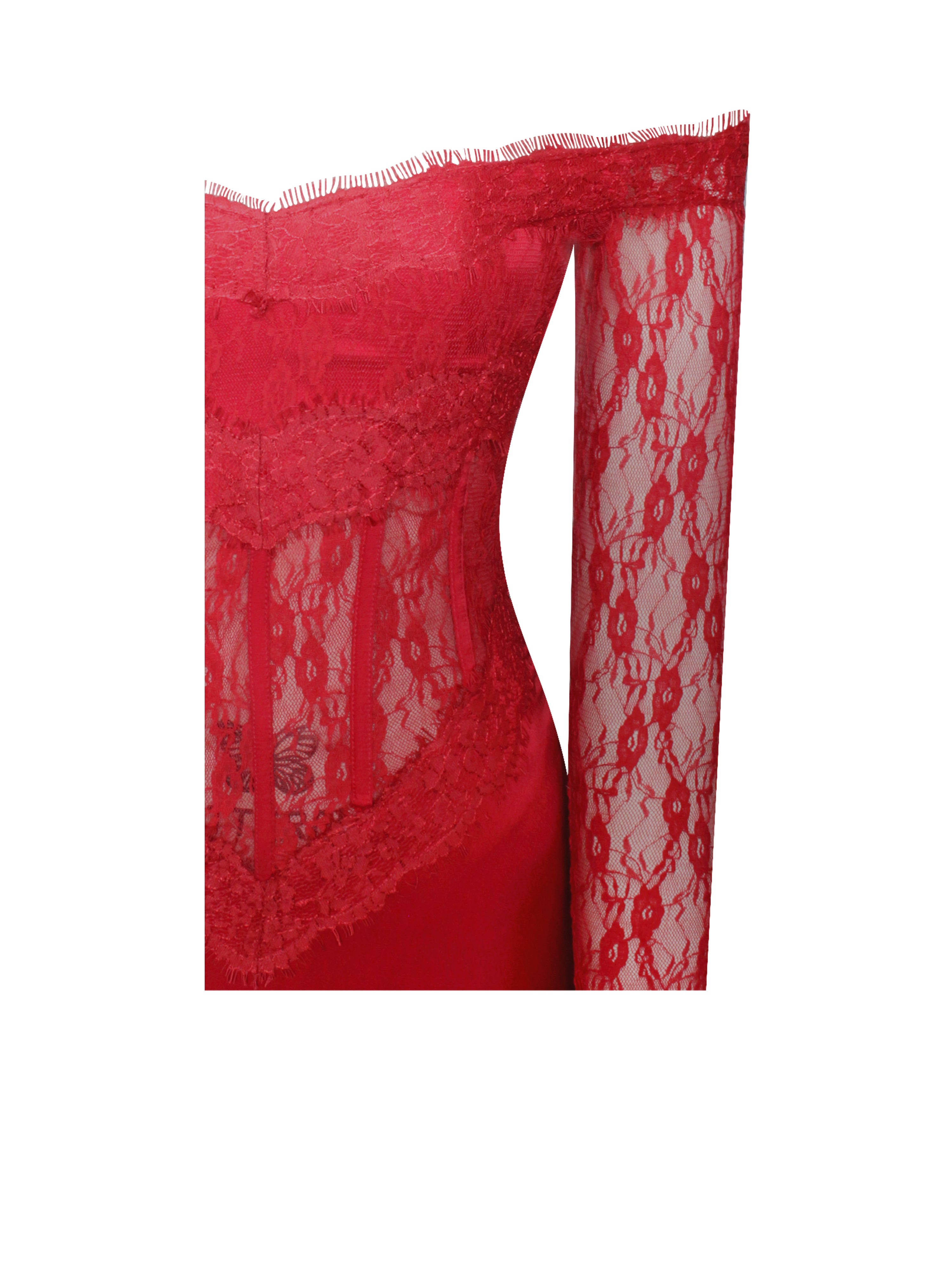 Nessa Red Lace Satin Corset Maxi Dress