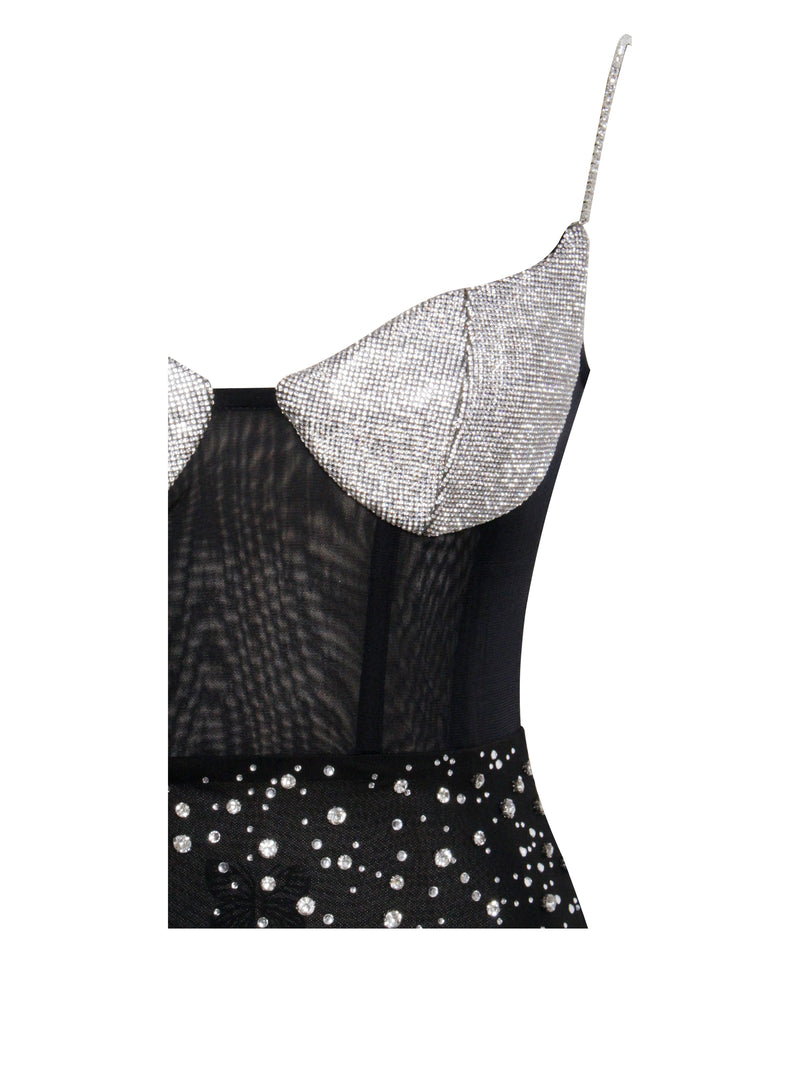 Jimena Crystal Embellished Back Slit Maxi Dress