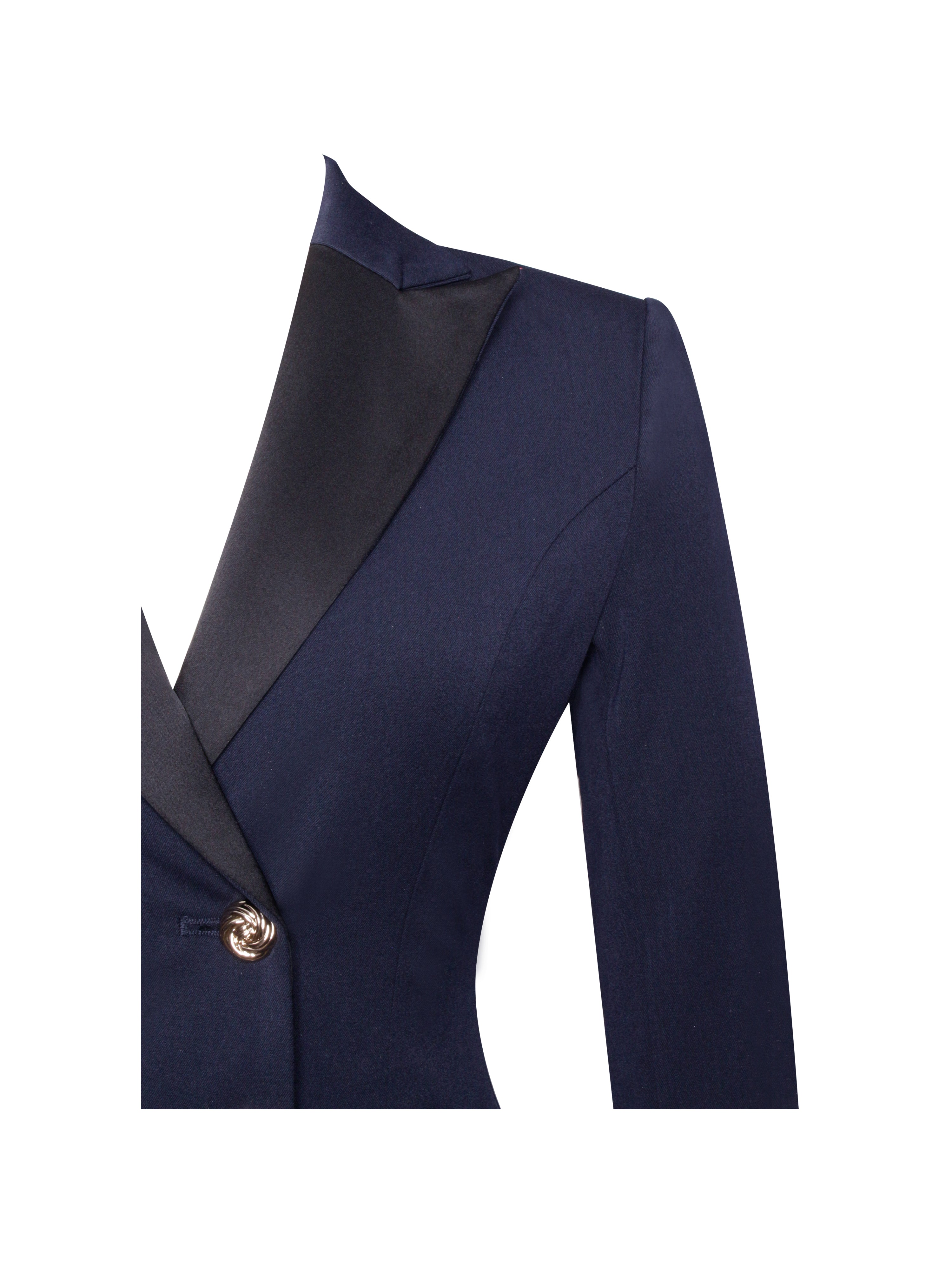 Nasia Navy Blue Double Breast Backless Blazer