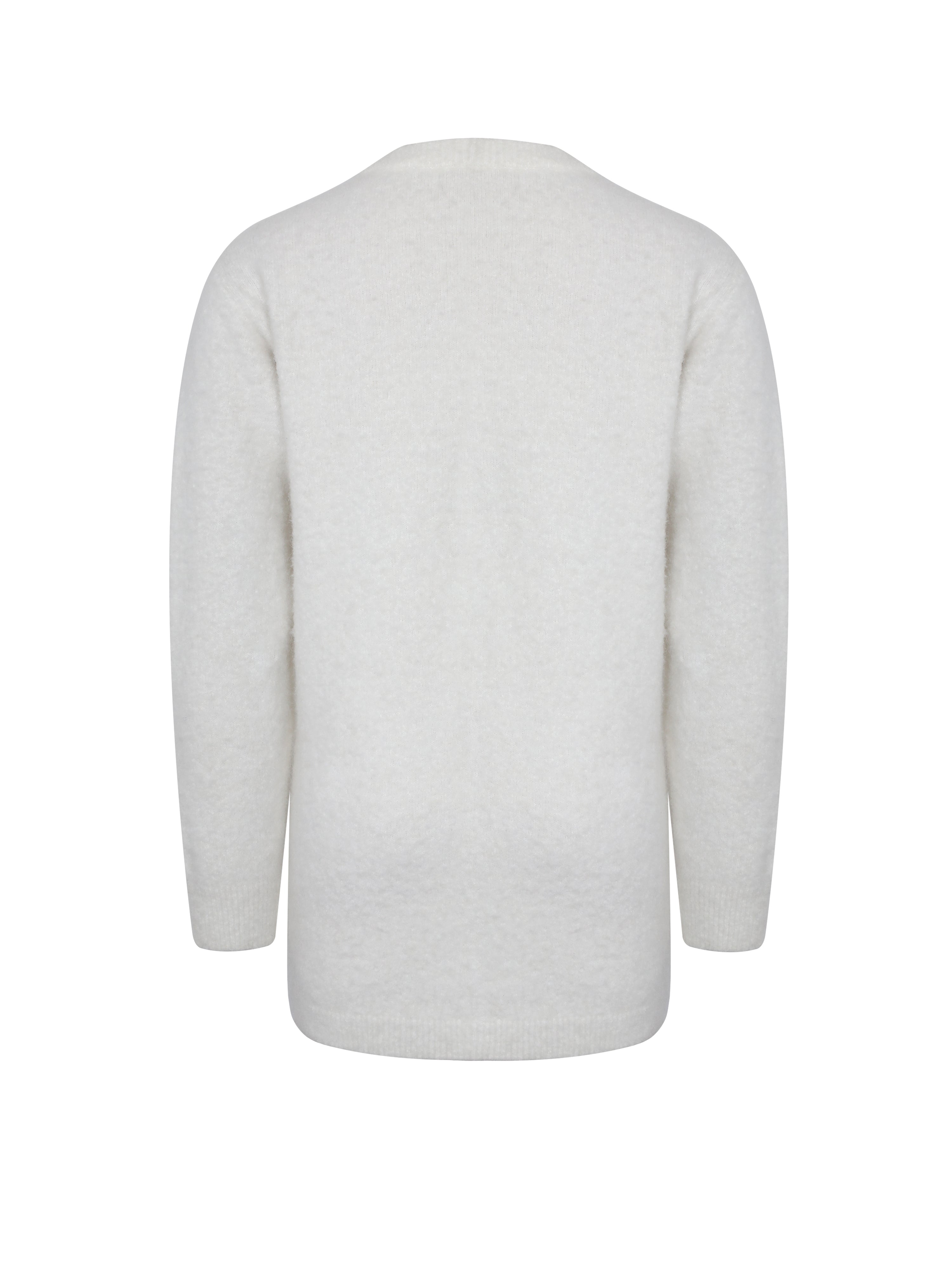 Orla White Wool-Blend Ribbed Knit Cardigan