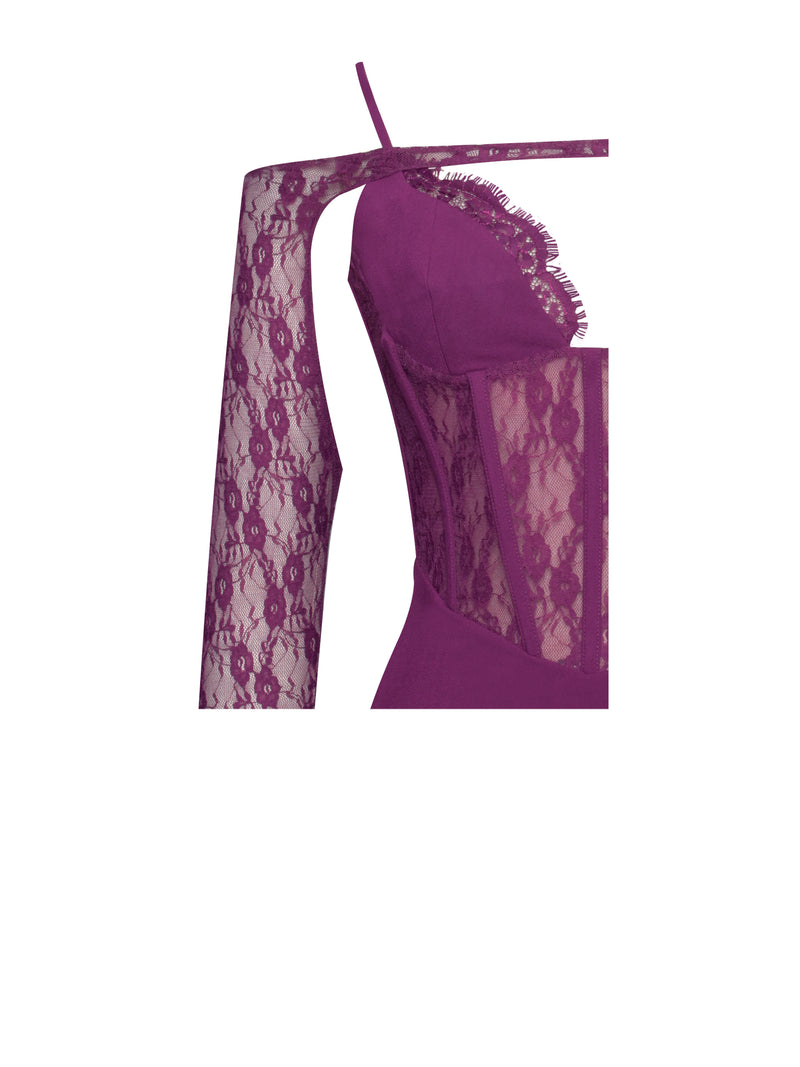 Miss Circle Yaira Purple Lavendar Lace Corset Slit Sheer Maxi Dress Rare! -  Dresses
