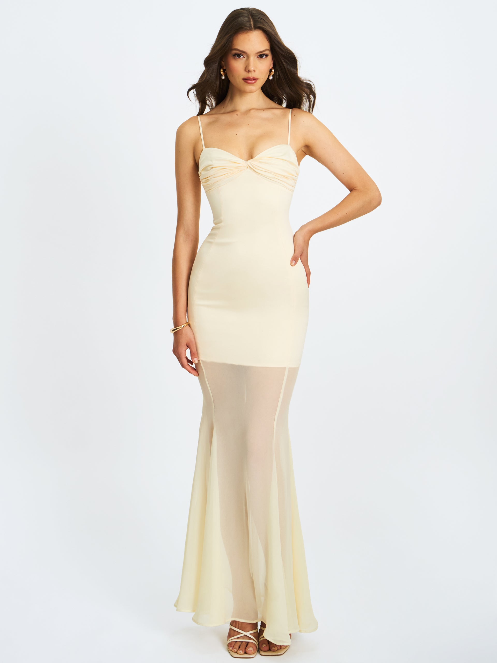 love this feeling maxi dress butter Zayne Butter Yellow Ruch Breast Chiffon Mermaid Maxi Dress