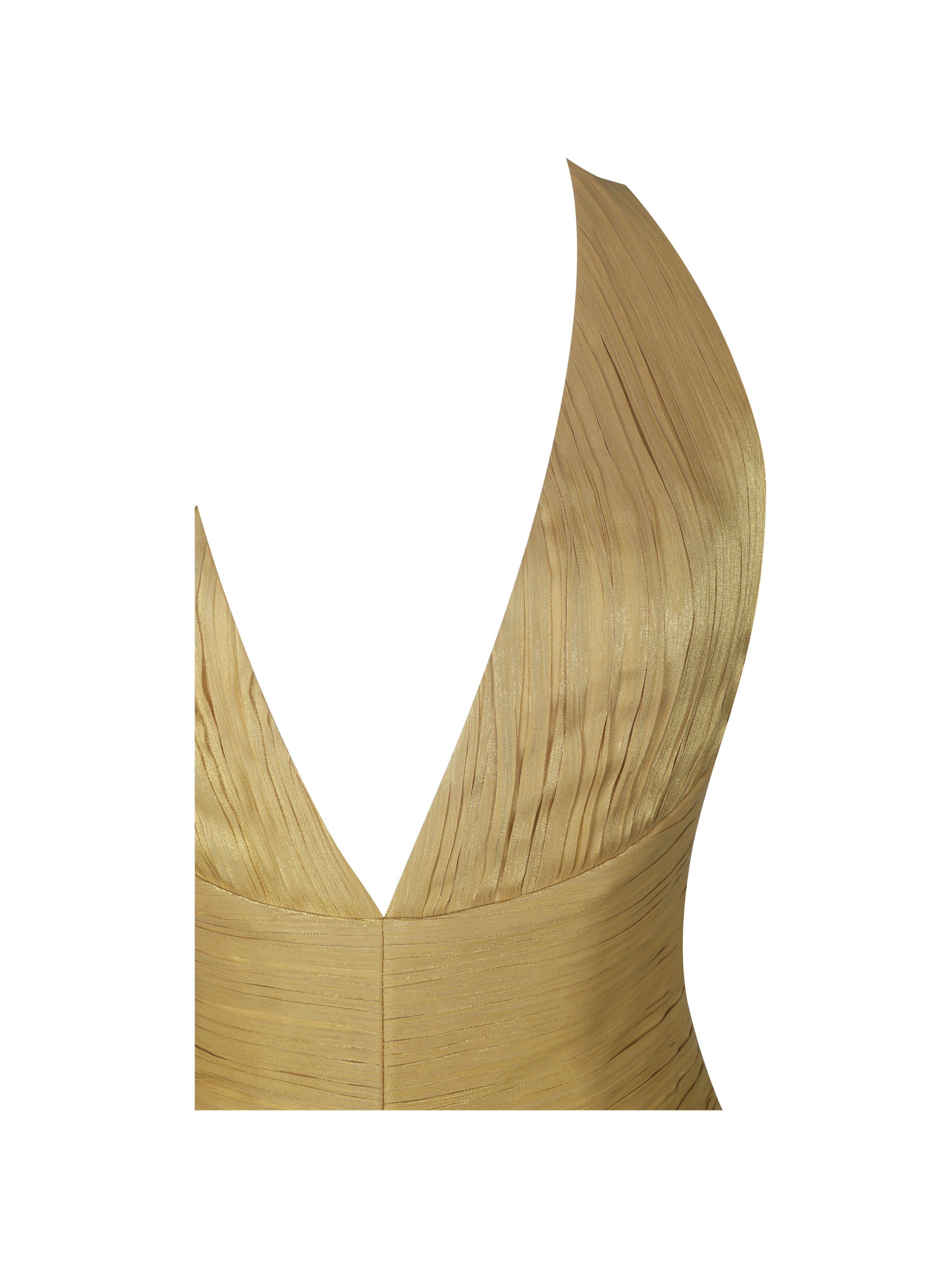 Xavia Gold Crystal Organza Plunging Halter Mini Dress