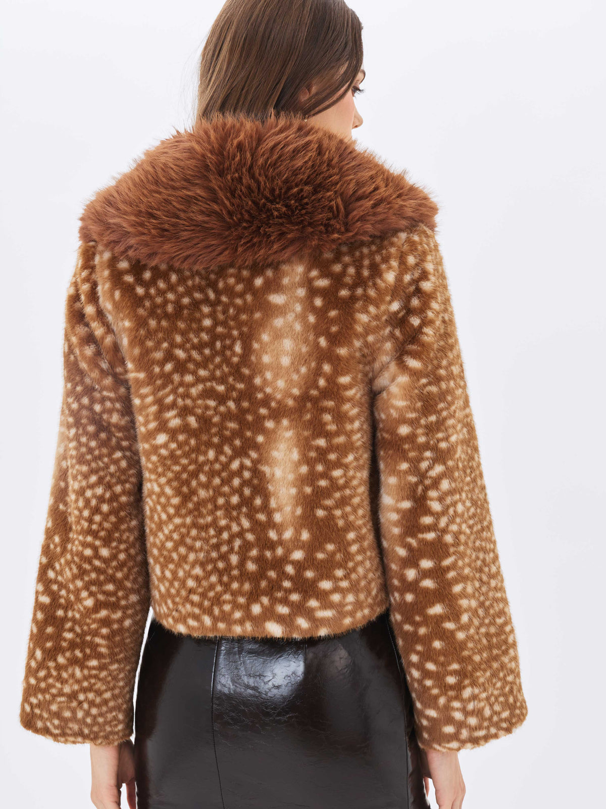 Mia Chestnut Faux Fur Bambi Print Mini Coat