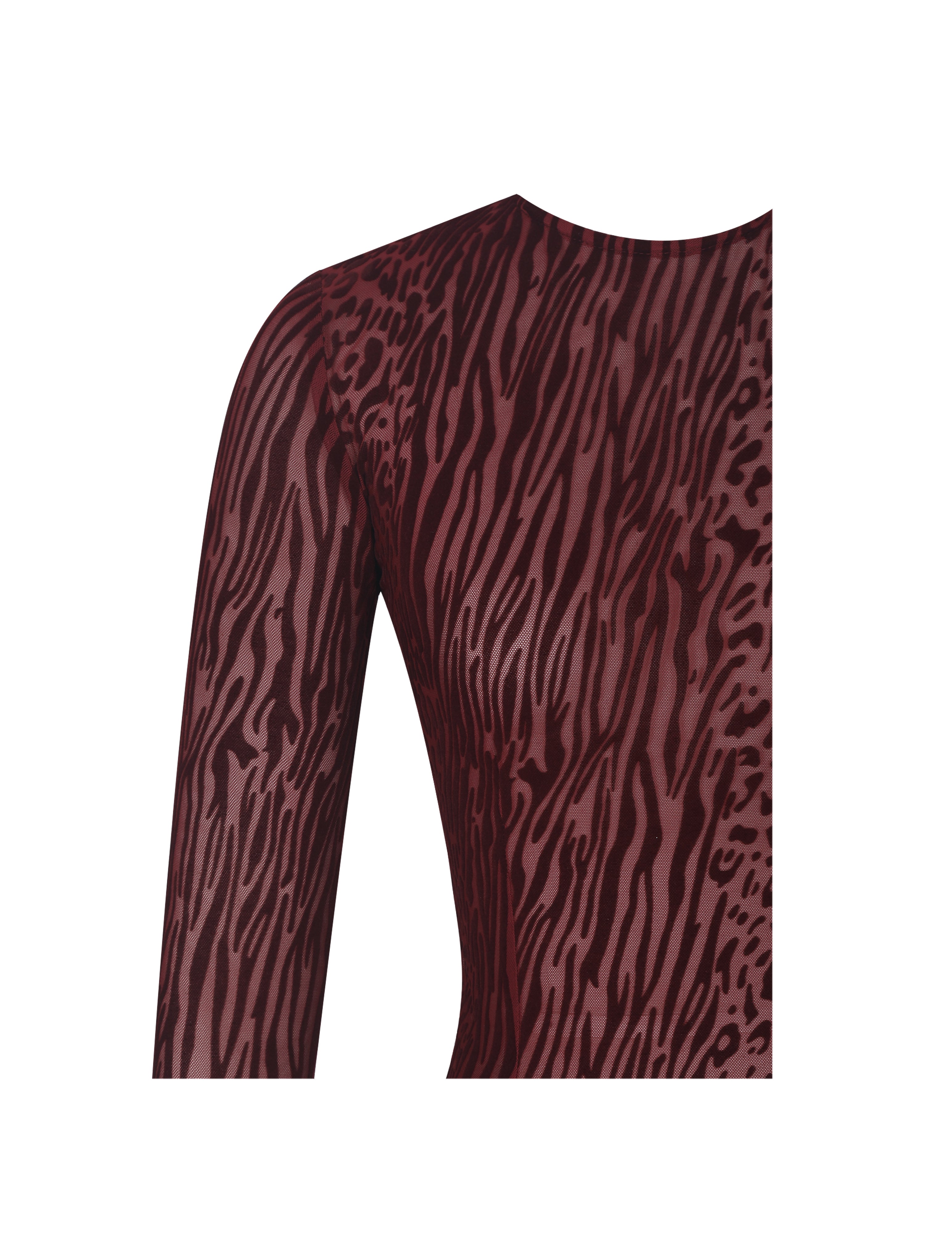 Ibera Burgundy Animal Print Burnout Velvet Long Sleeve Bodysuit