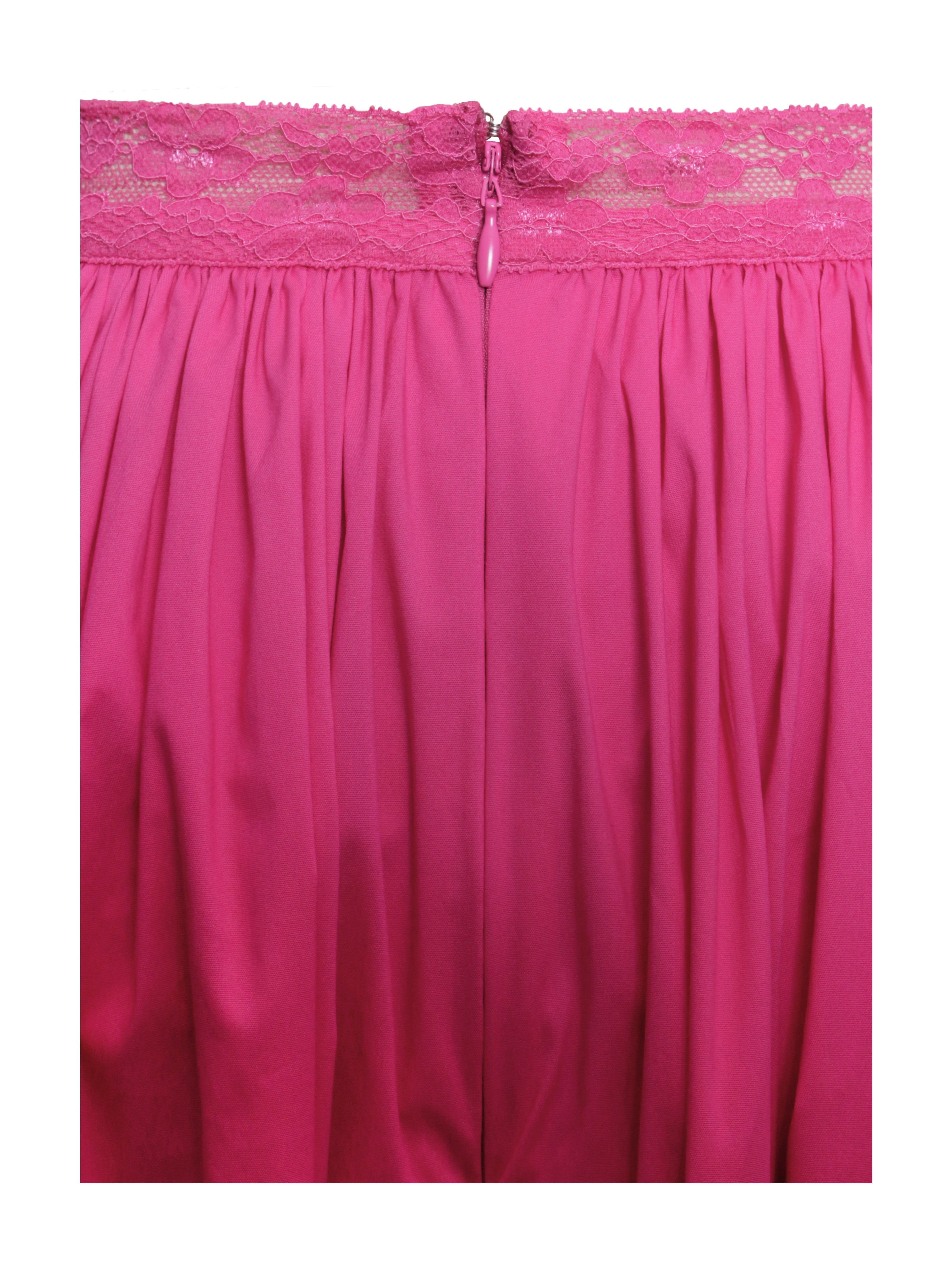 Martha Fuchsia Cotton Poplin Maxi Skirt With Lace Trim