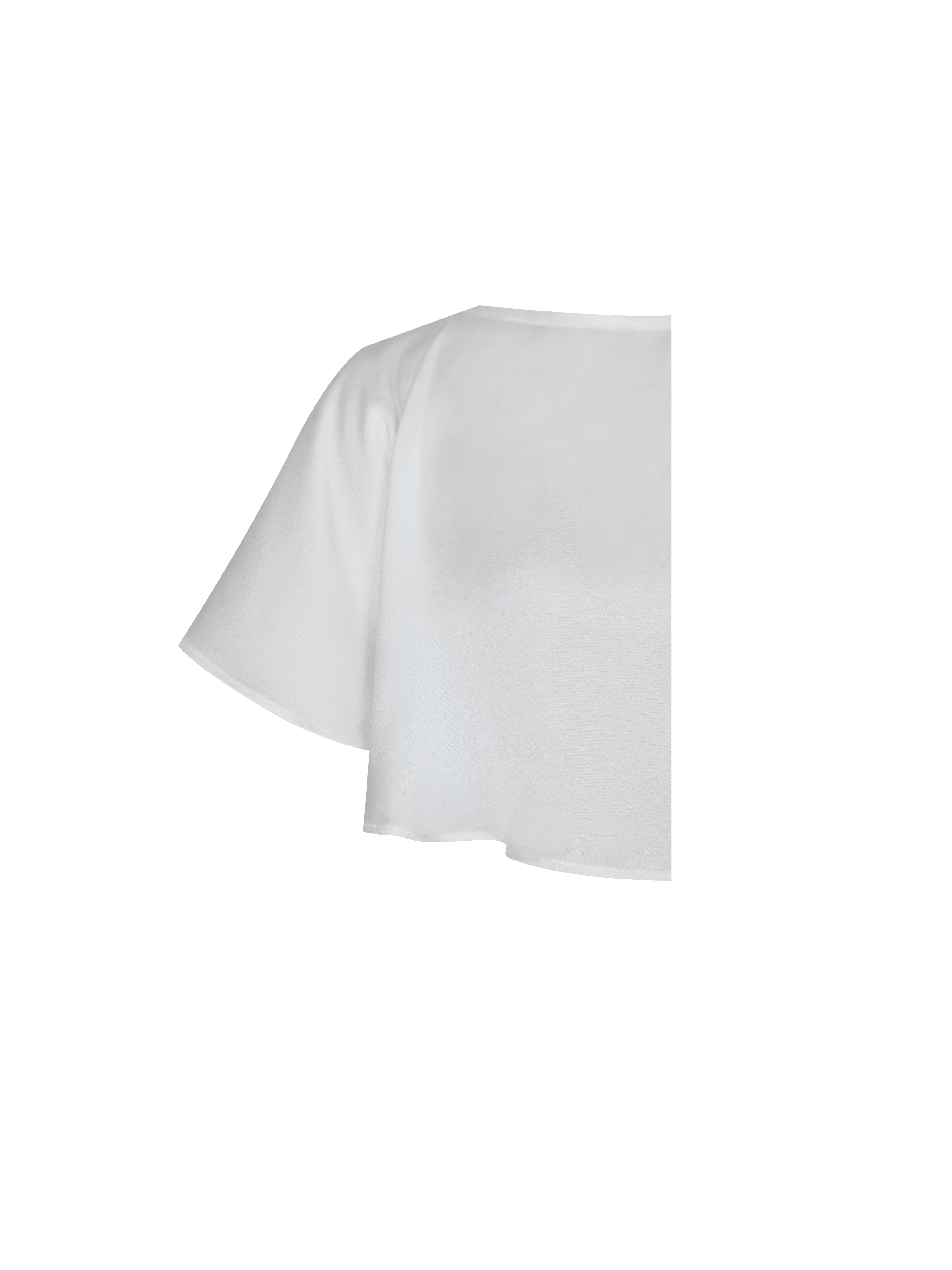 Yarae White Satin Boat Neck Cape Top
