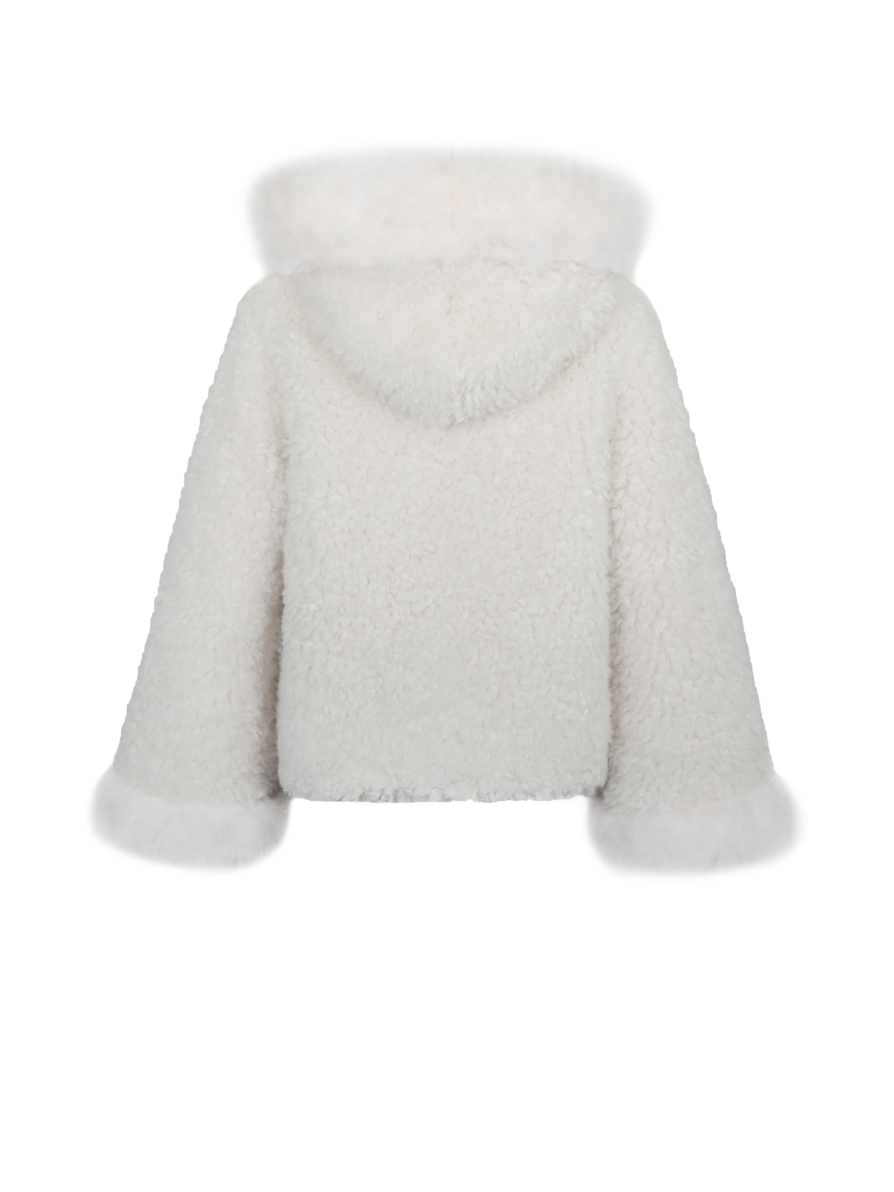 Jumbo Kali White Vegan Shearling Fur Trimmed Coat