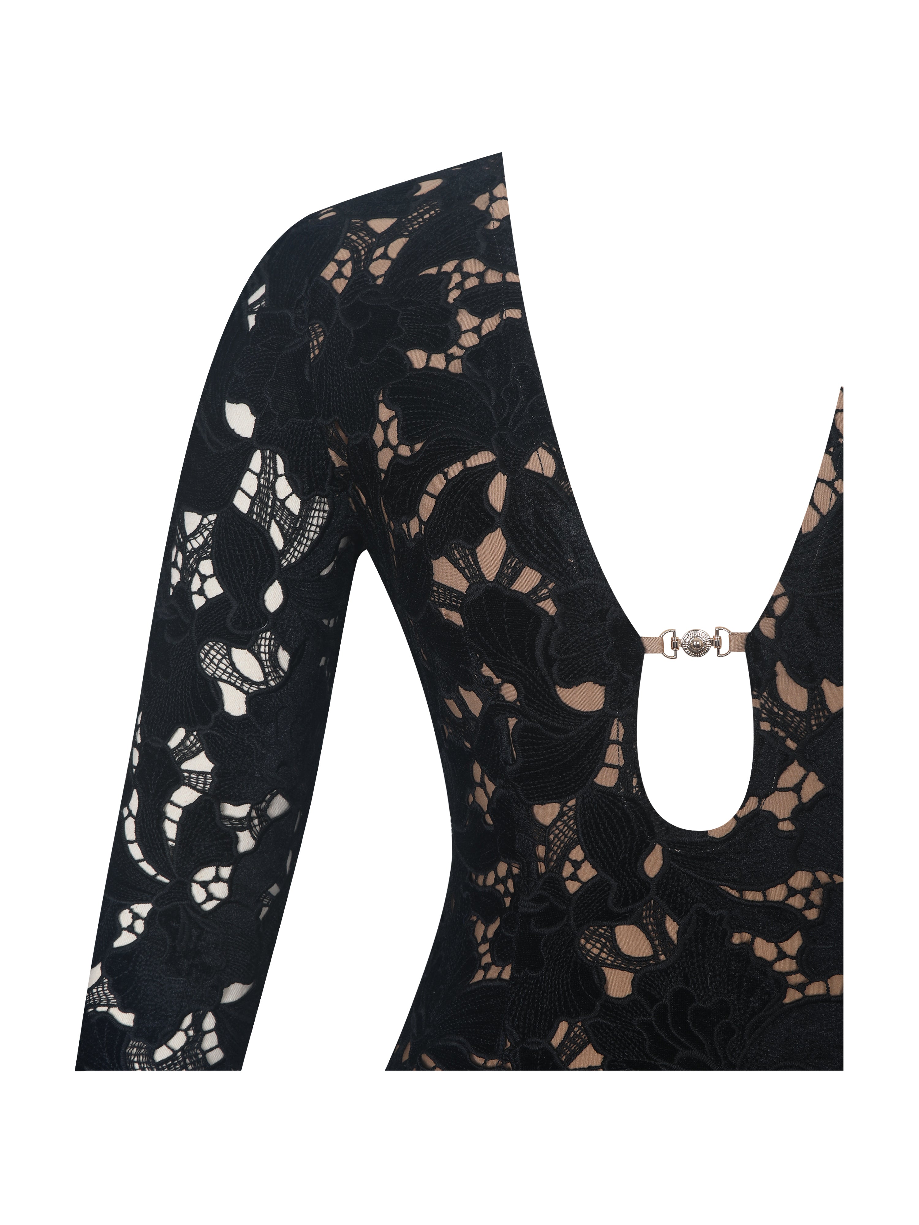 Penelope Black Velvet Lace Keyhole Mini Dress