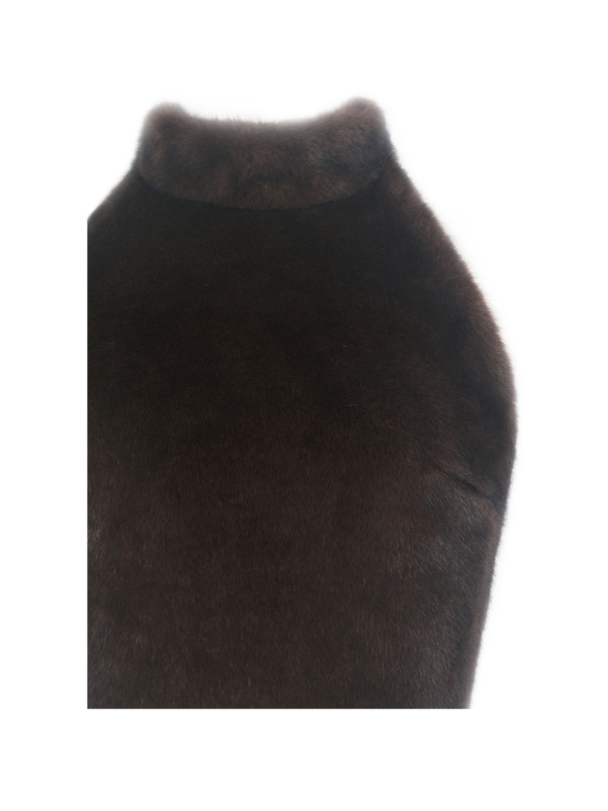 Xeriah Espresso Faux Mink Fur Backless Halter Top