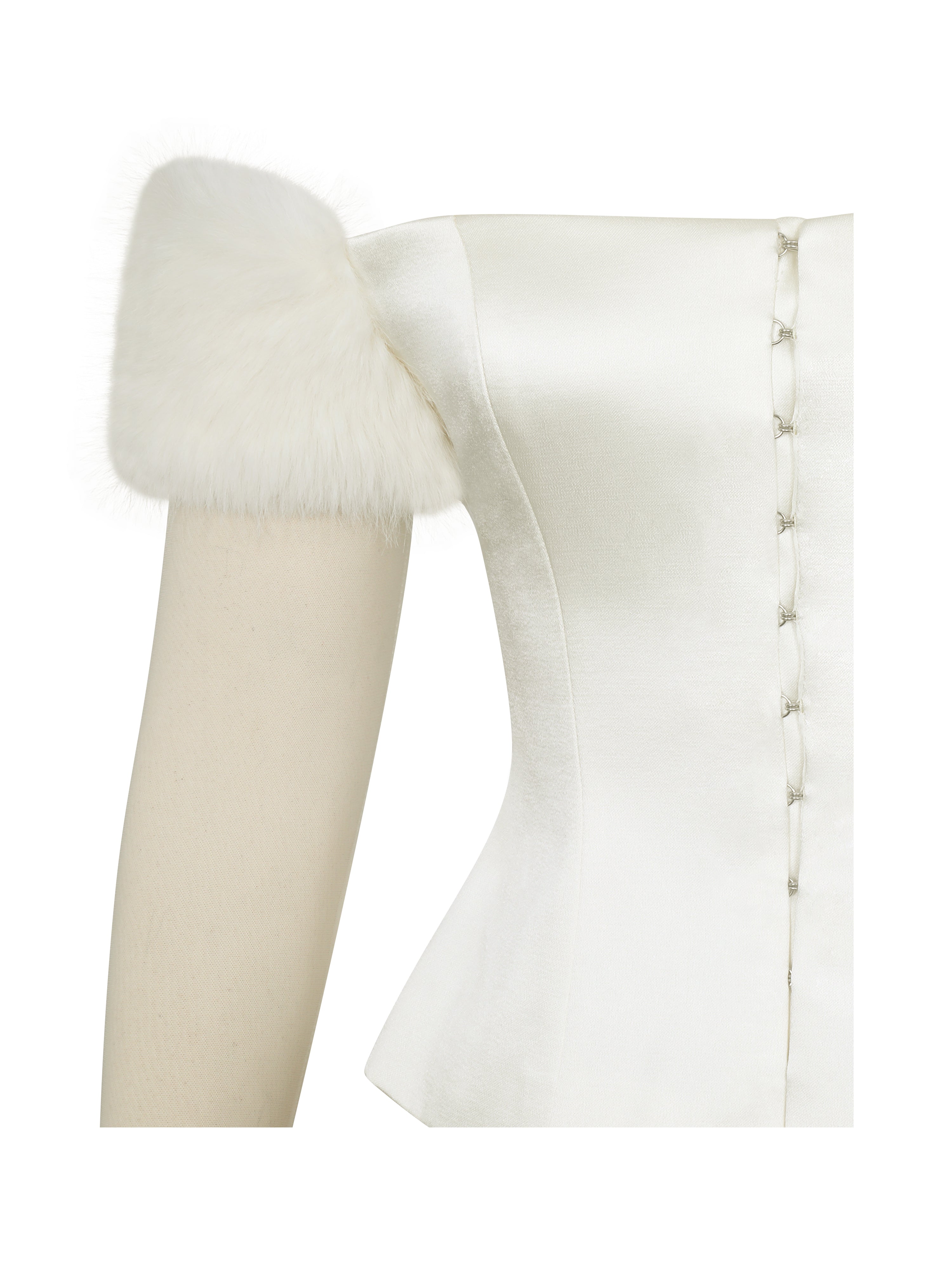 Nola Ivory Off-Shoulder Fur Trimmed Top