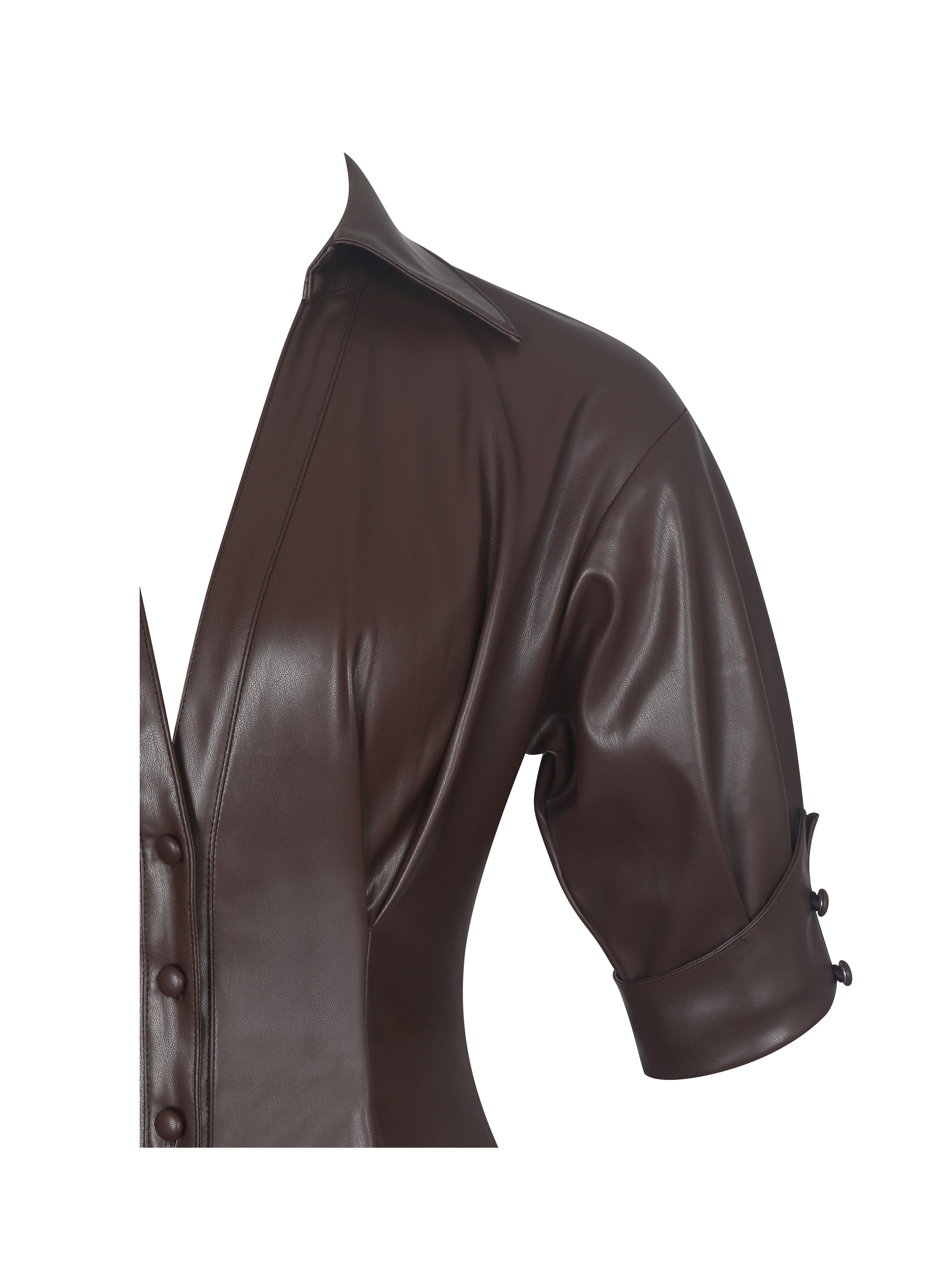 Vilda Espresso Brown Faux Leather Pleated Midi Dress