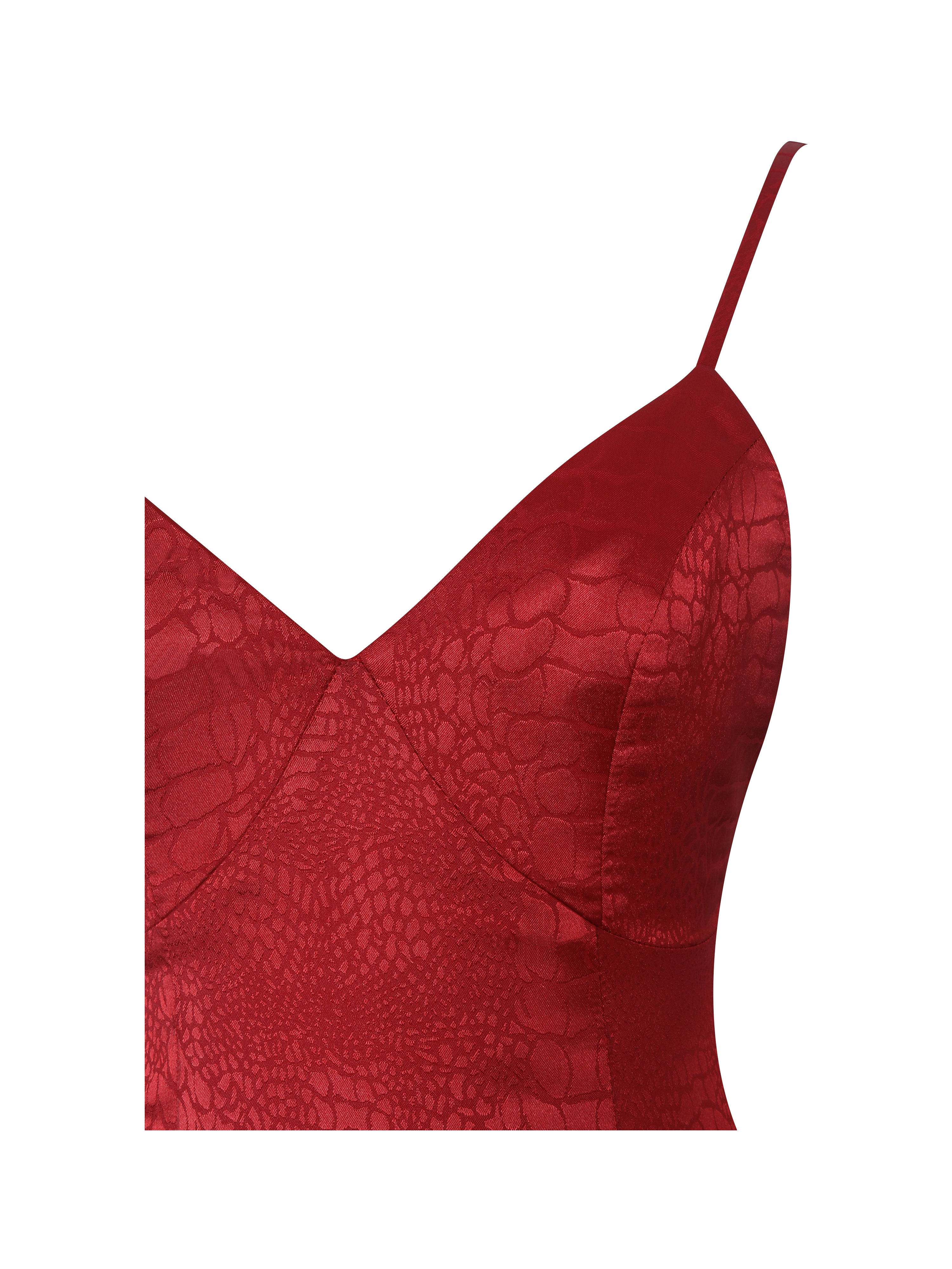 Kelsey Scarlet Croc-Embossed Flared Hem Maxi Dress with Scarf