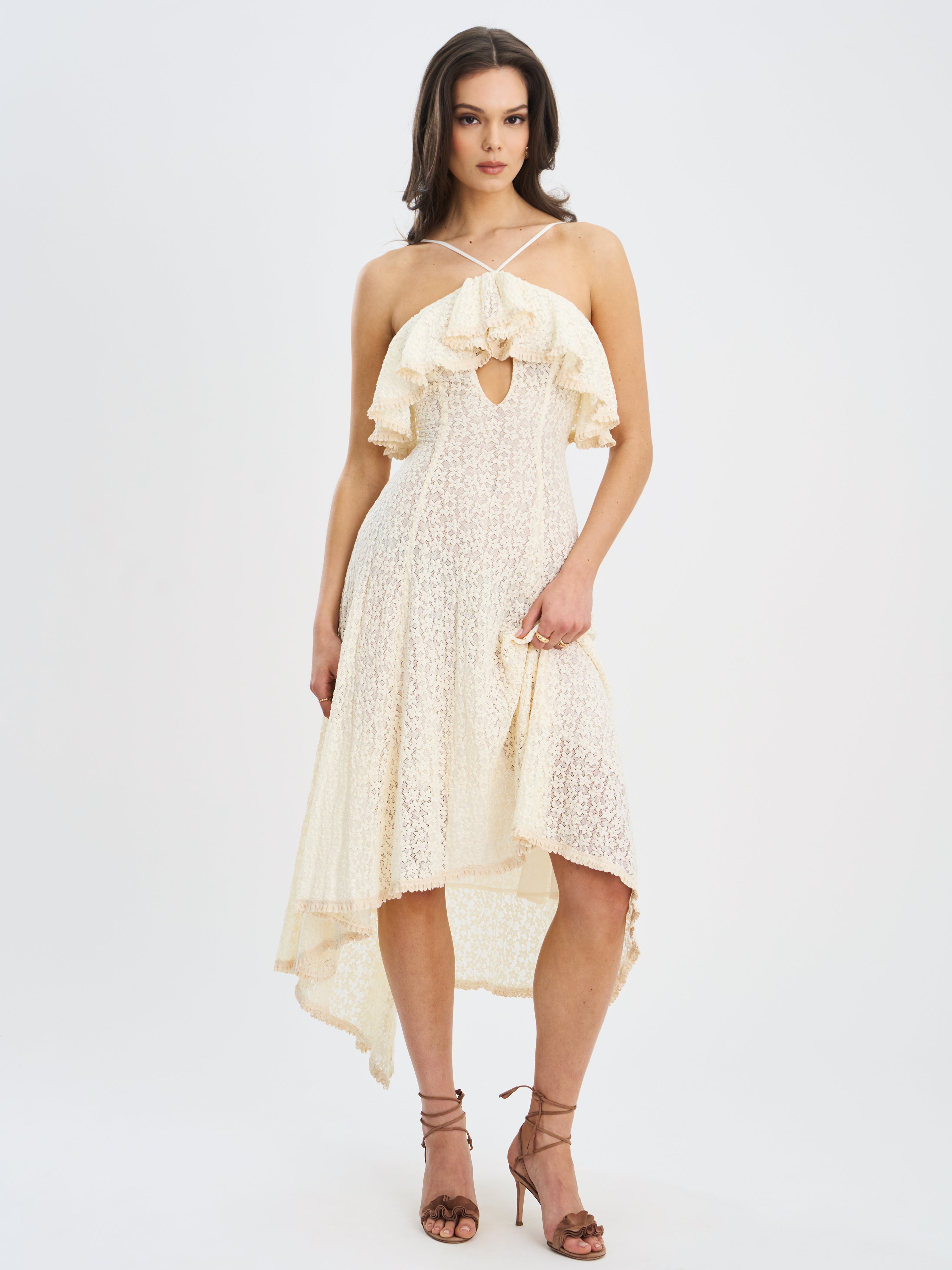 Idra Lace Trim Sleeveless Crochet Midi Trailing Dress