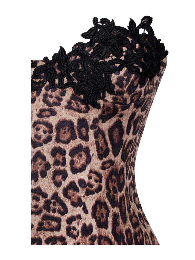 Uchenna Cheetah Print Stretchy Strapless Midi Dress with lace trim