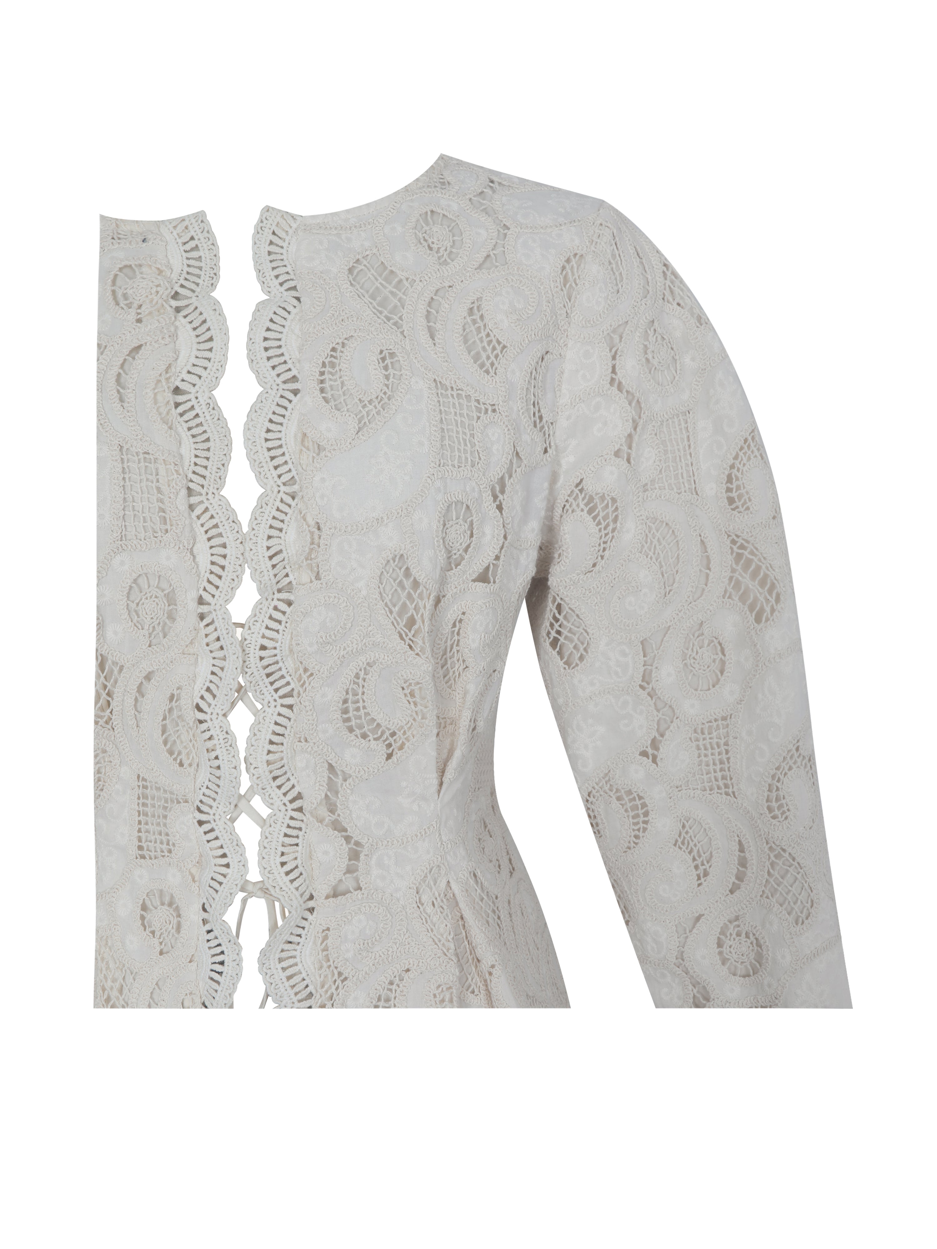 Wenley Beige Cotton Lace Puff Sleeve Cinched Top