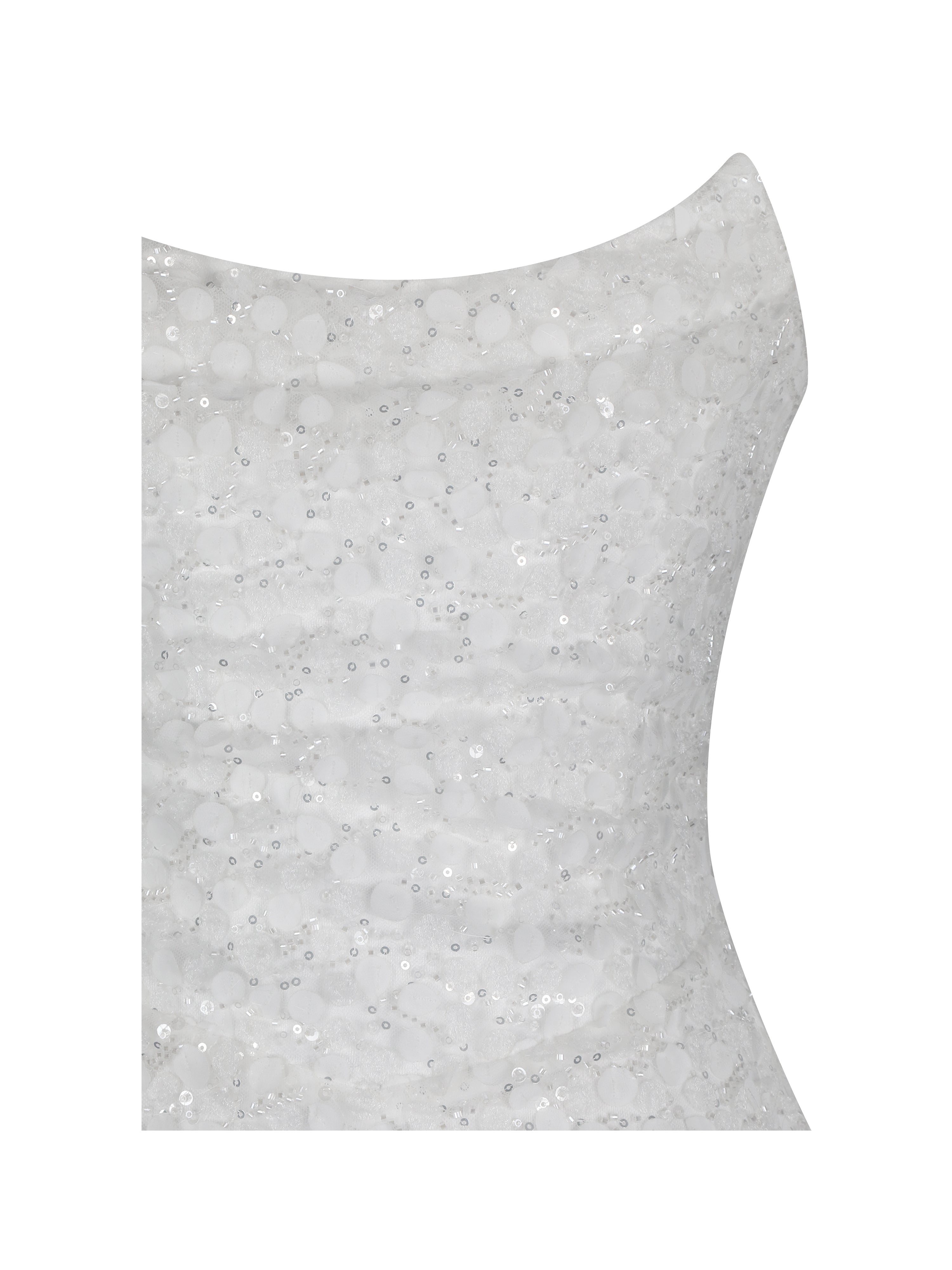 Myra White Beaded Mesh Strapless Wedding Dress