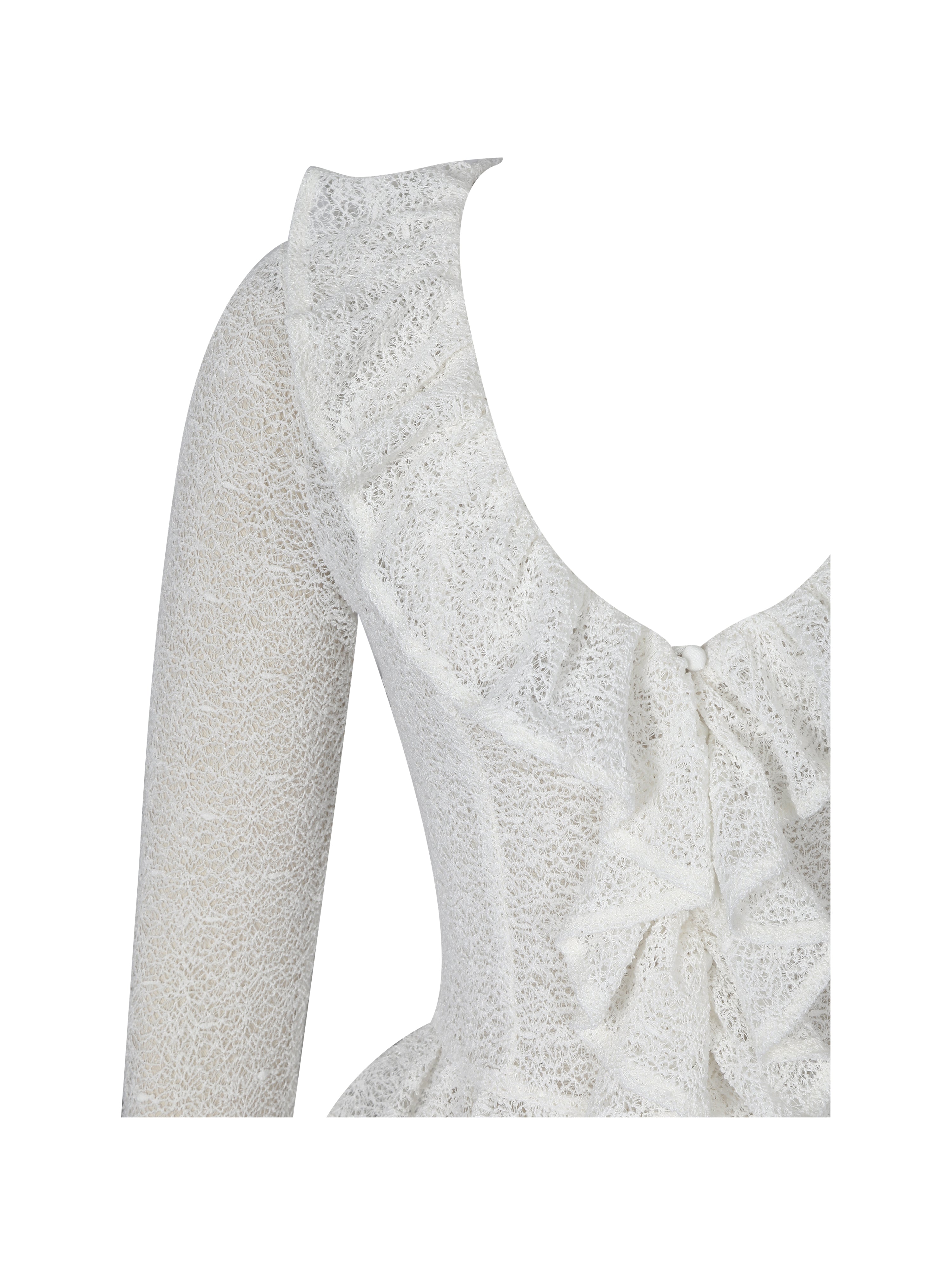 Urva Ivory Crochet Ruffle Front Button Top
