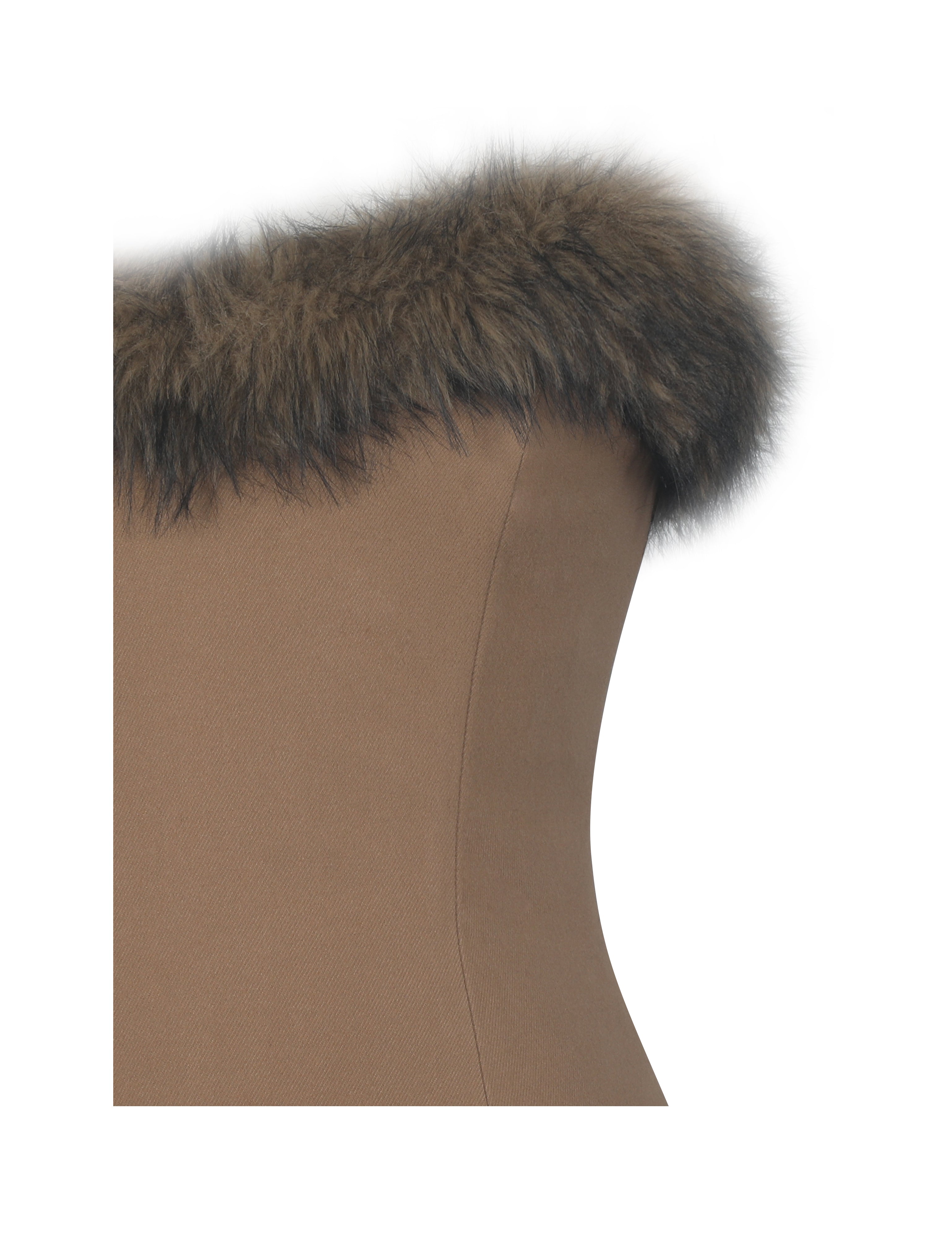 Rayanne Chestnut Strapless Fur-Trimmed Sweetheart Maxi Dress